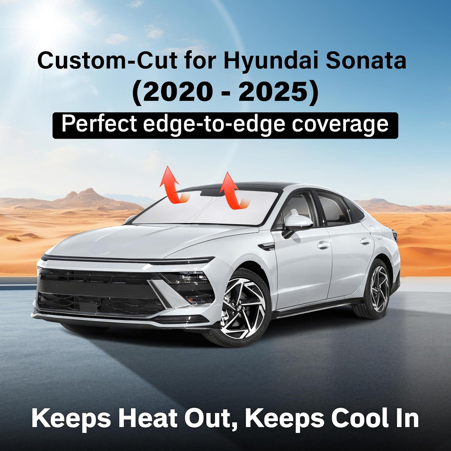 Econour Windshield Sun Shade for 2020-2025 Hyundai Sonata Sedan Custom Fit Sunshade Foldable Sun Visor Protector Blocks UV Rays Keep Your Car Cooler