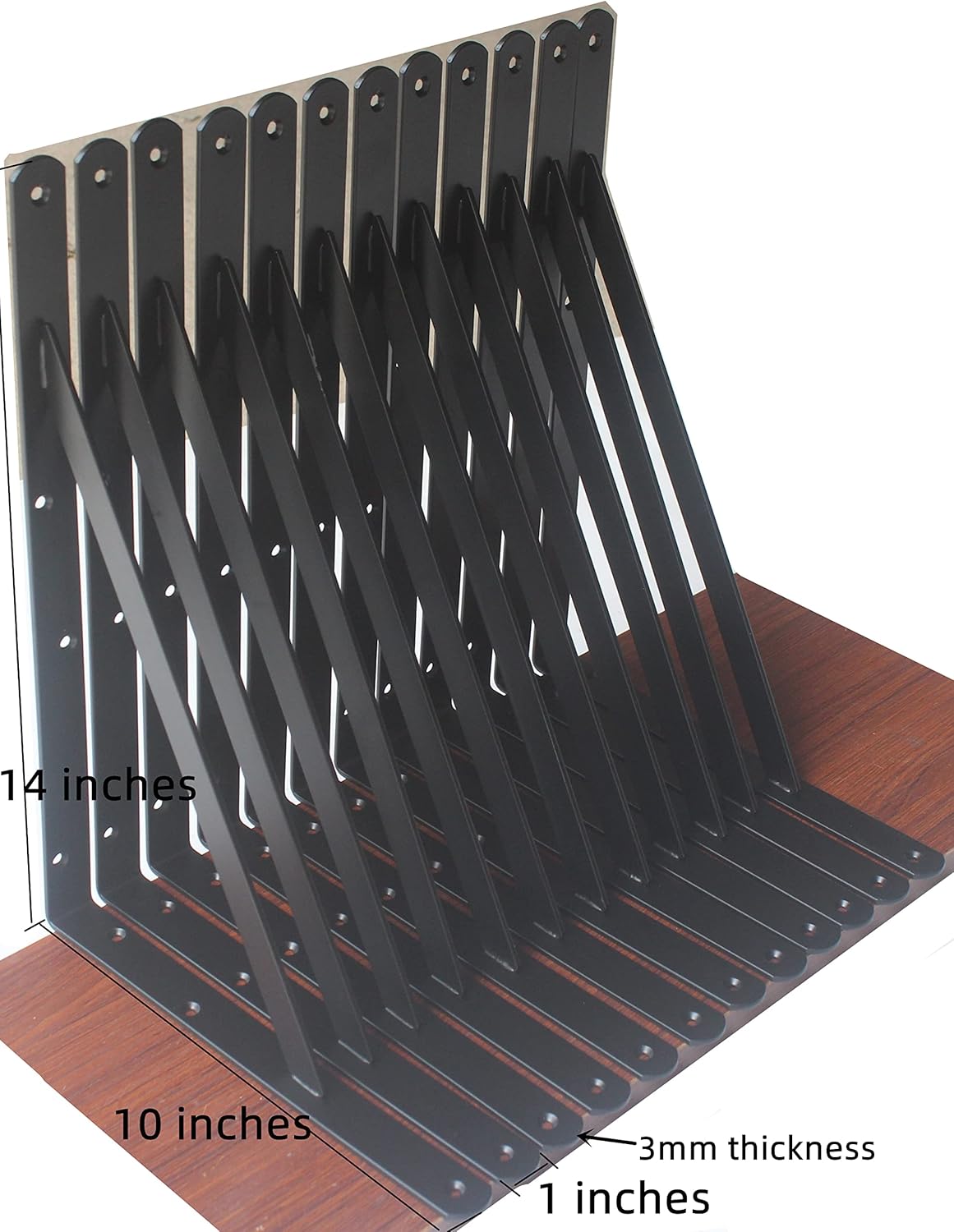 16 Pack L14 x H 10" Black Heavy Duty Shelf Brackets with Screws Metal Shelf Brackets Shelf Support Angle Brackets for Shelves L Brackets Heavy Duty Floating Shelf