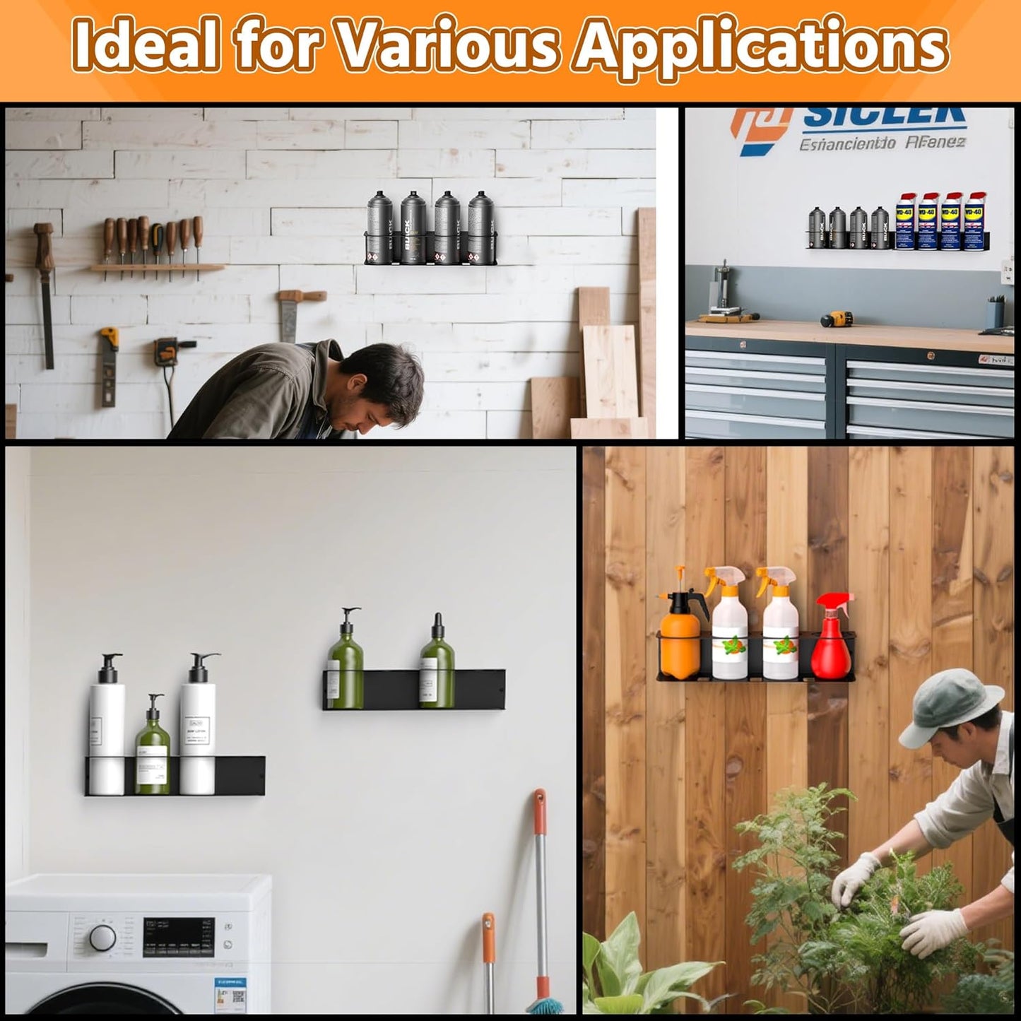 Ultrawall Spray Can Holder Rack, Wall Mounted Spray Bottle Holder, Garage Wall Mount Shelf, Utility Storage Rack, Tool Storage Rack