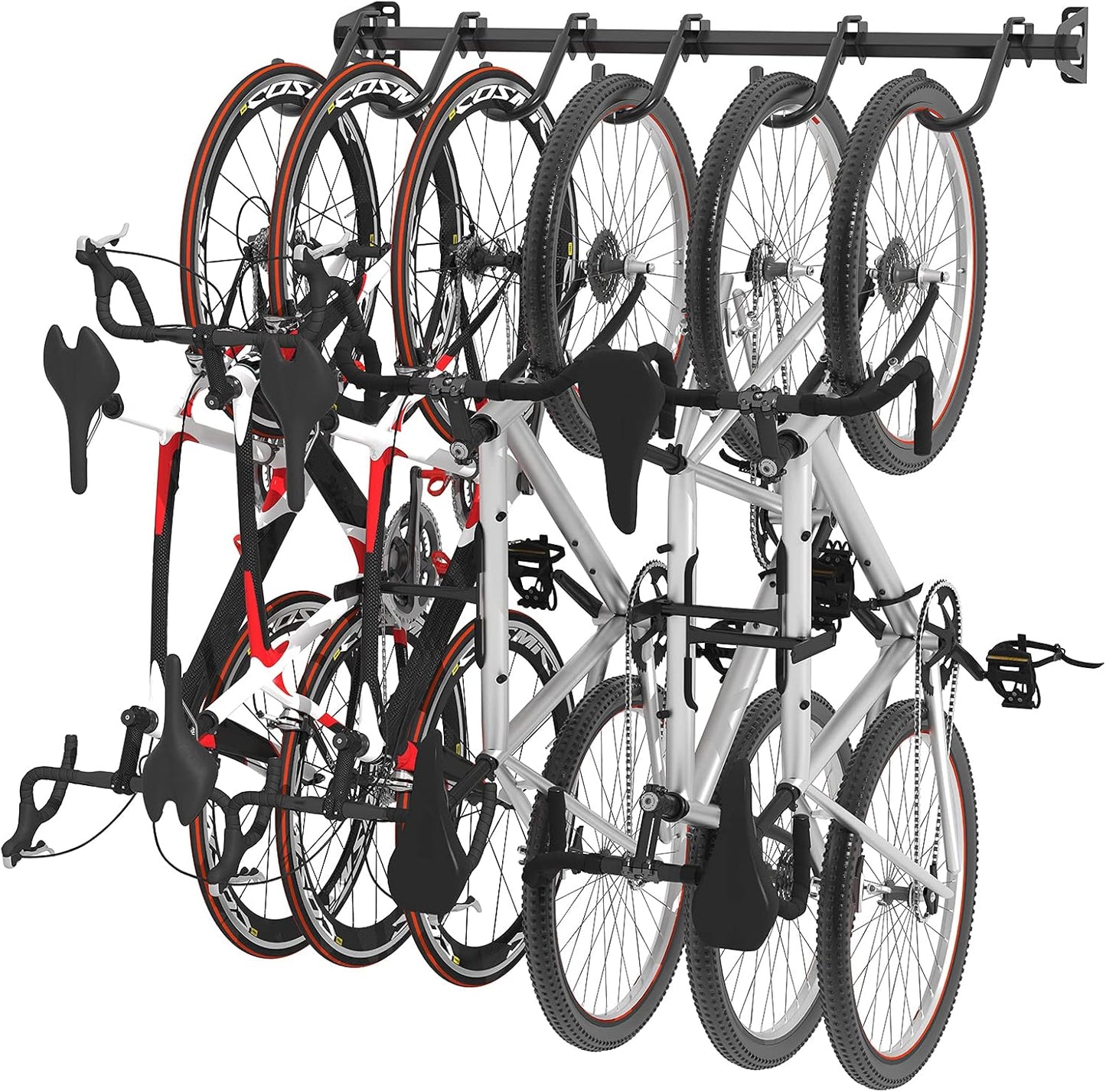 FLEXIMOUNTS 6 Bike Storage Rack, Heavy Duty Wall Mount Hanger for Home & Garage, Holds Up to 300lbs