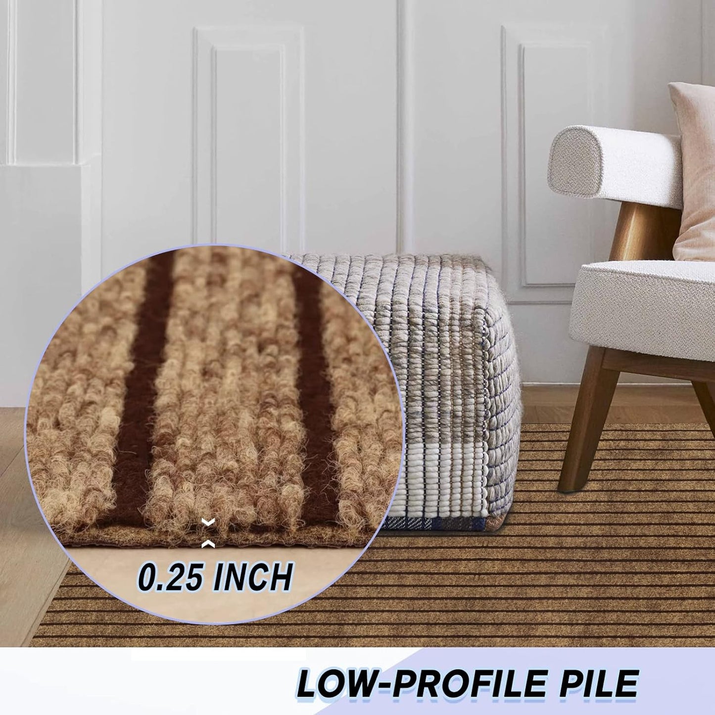 Custom Size Backed Non-Slip Area Rugs Runner, Easy Clean, Waterproof Runner Rugs for Hallway Entryway, Kitchen, Laundry, 3FT x 6FT, Brown Stripe