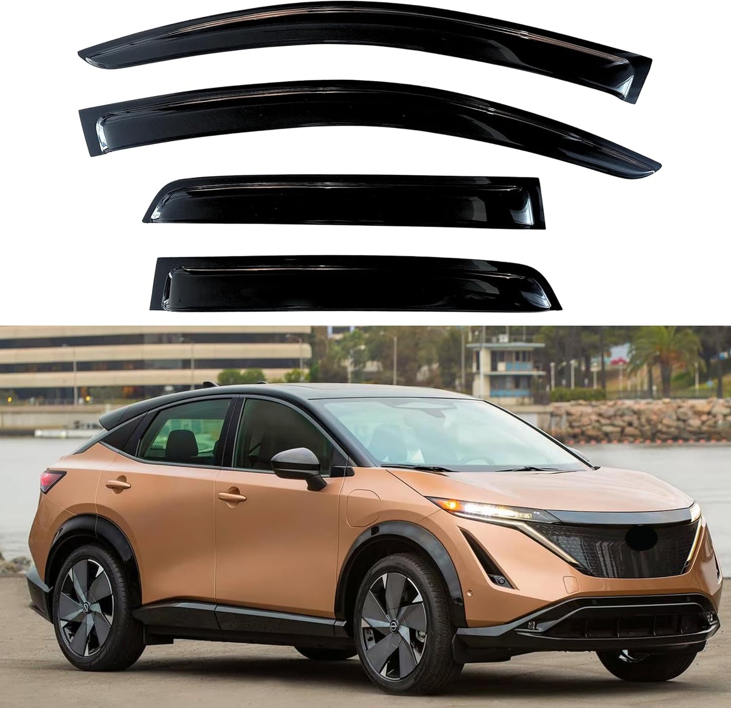 KPY Window Visors Compatible with Nissan Ariya 2023-2024, 4PC Rain Guard Side Vent Deflectors Tape-On Style, 2023 2024