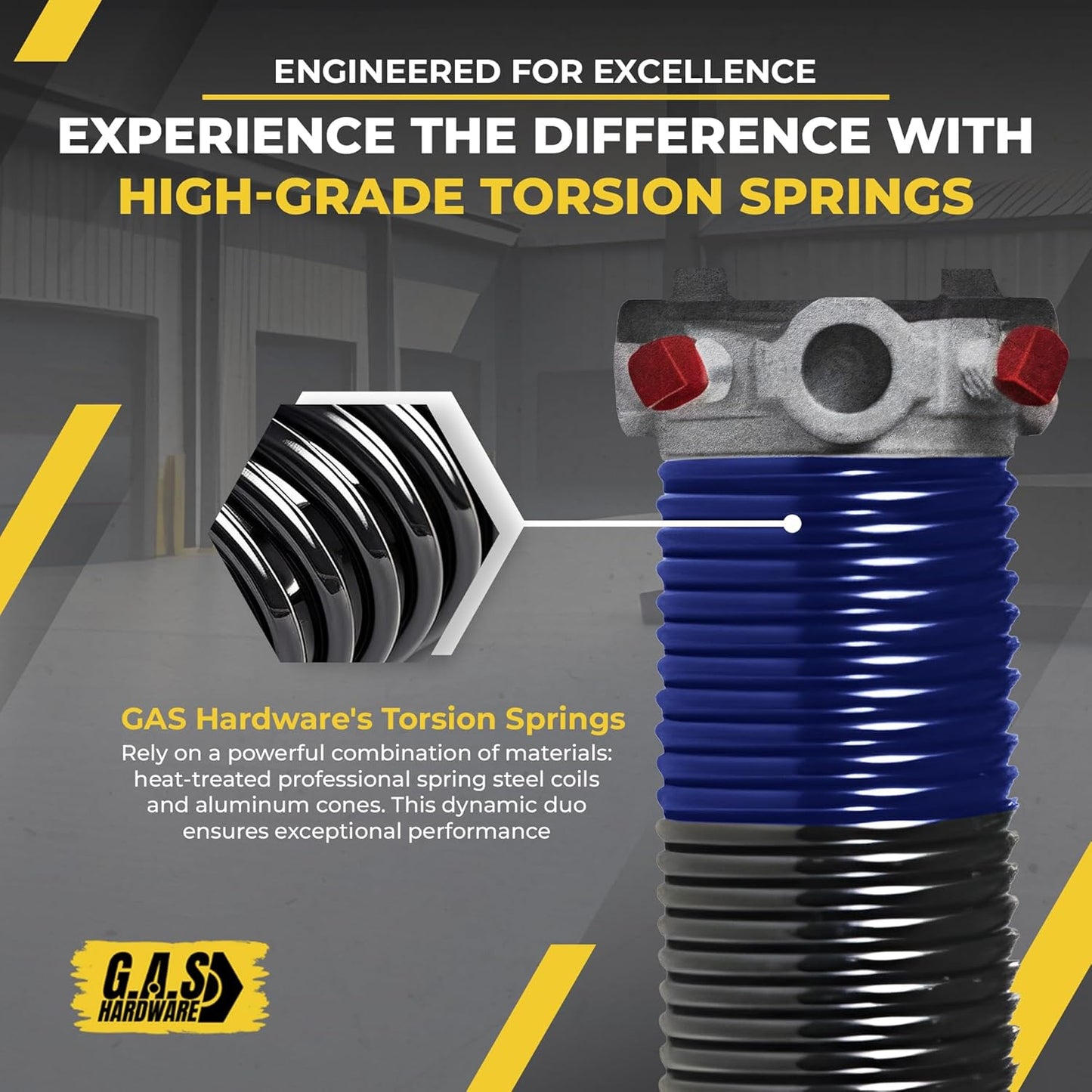 Garage Door Torsion Spring 262x1.75x48 Includes 1” Steel Bearing, Non-Slip Gloves, and Winding Bars for Left and Right Side of Garage Door Precision E-Coating 5-Year Warranty Min. 30,000 Cycles (Pair)