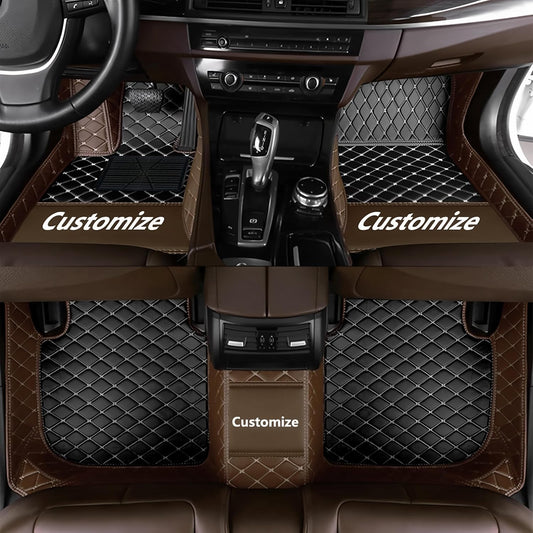 Custom Personalized Floor Mats for Cars，Luxury Full Coverage All Car Floor Mats，Anti-Slip Leather Car Mat Set ，Custom Floor Mats for 99% of Cars, Trucks & SUVs. (Brown and Black)