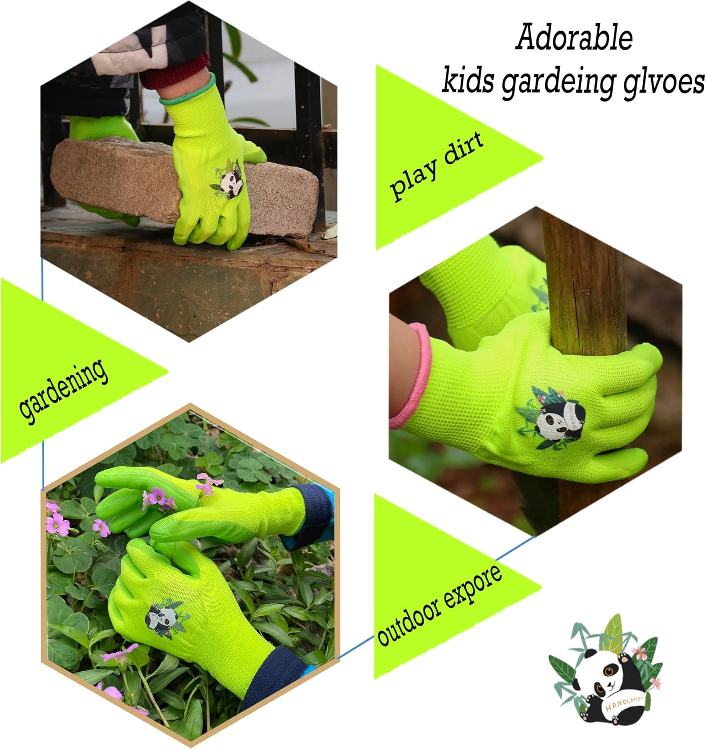 HANDLANDY 2 Pairs Kids Gardening Gloves, Toddler Children Garden Yard Work Outdoor Playing Gloves, Rubber Coating, for Girls Boys Youth (Size S, Green)