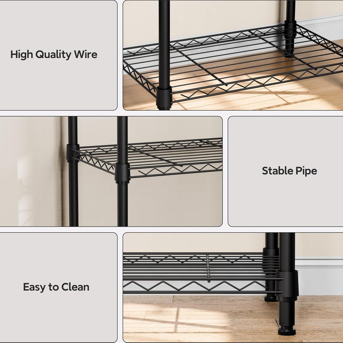 3 Tiers Shelf Metal Storage Shelves Wire Rack Closet Organizers with Wheel for Garage Kitchen Bathroom Laundry Black 11.8" D x 17.7" W x 28.8" H
