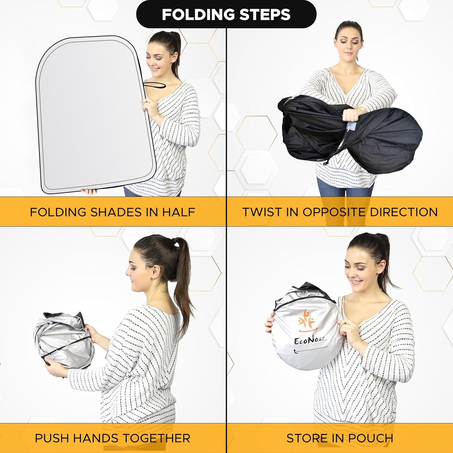 EcoNour Tesla Windshield Sun Shade | Foldable Front Windshield Shade for Sun, Heat and UV Rays | Car Front Window Sunshade | Sun Protection Shade Fit for Tesla Model-3 & Model-Y