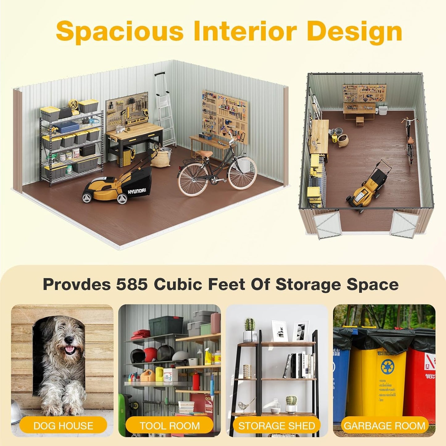 10x12 FT Outdoor Storage Shed with Floor & Lockable Double Doors, Heavy-Duty Galvanized Steel Outdoor Metal Shed for Bike, Tool, Generator Storage in Backyard, Patio (10’x12’, Floor)