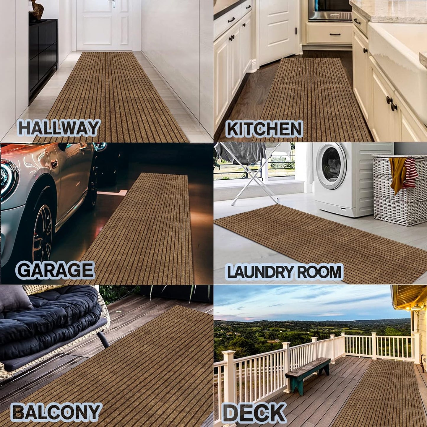 Custom Size Backed Non-Slip Area Rugs Runner, Easy Clean, Waterproof Runner Rugs for Hallway Entryway, Kitchen, Laundry, 4FT x 6FT, Brown Stripe