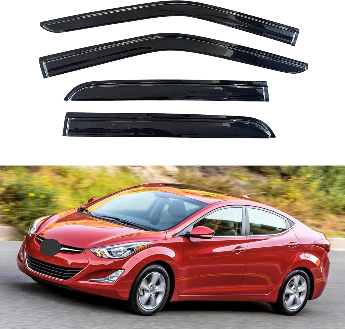 KPY Window Visor Compatible with Hyundai Elantra Sedan 2011-2016 (Excludes GT), 4PC Rain Guard Side Window Vent Deflectors Tape-On Mugen Style, 2011 2012 2013 2014 2015 2016