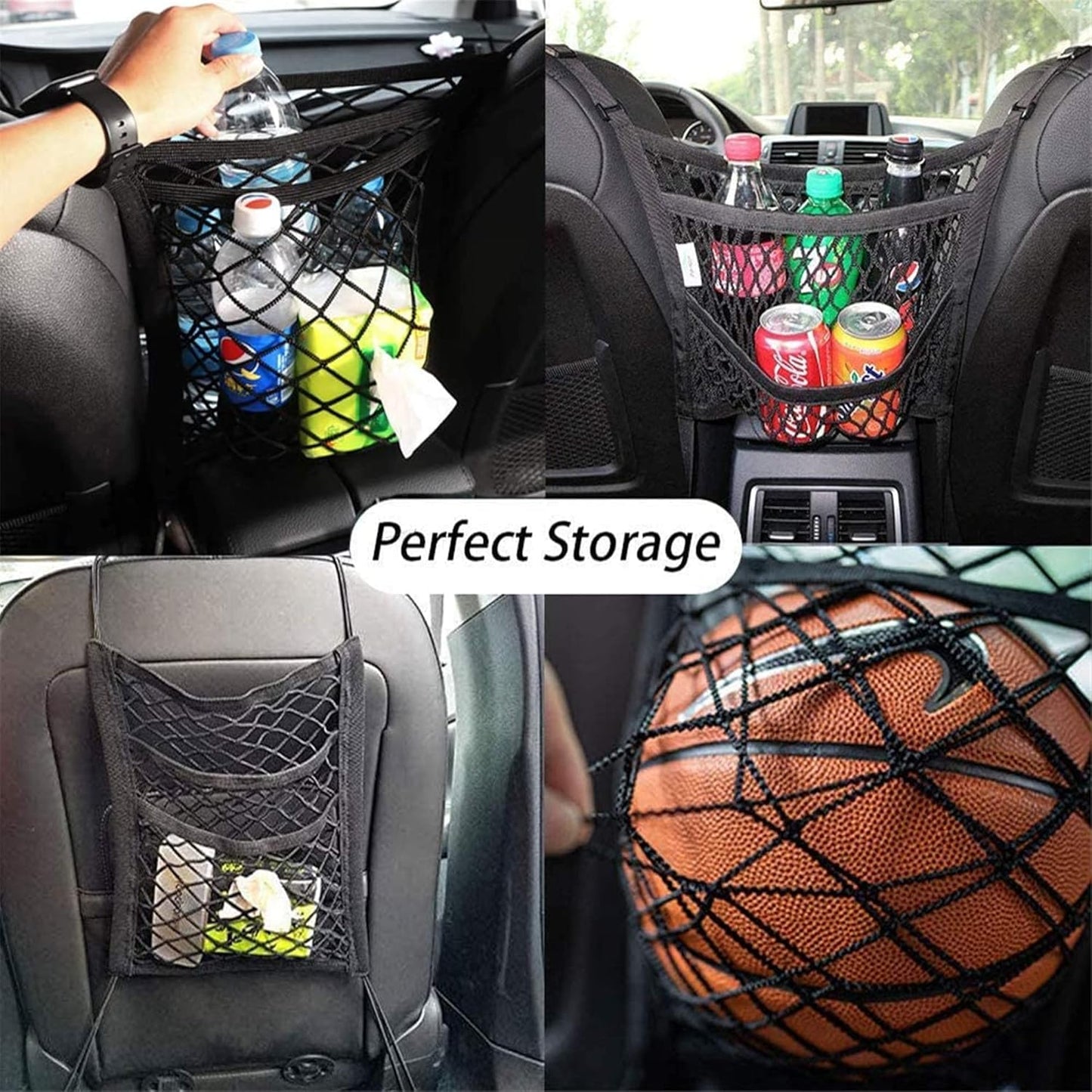 DYKESON Pet Barrier Dog Car Net Barrier with Auto Safety Mesh Organizer Baby Stretchable Storage Bag Universal for Cars, SUVs -Easy Install,Safer to Drive with Pets and Children, 3 Layer S