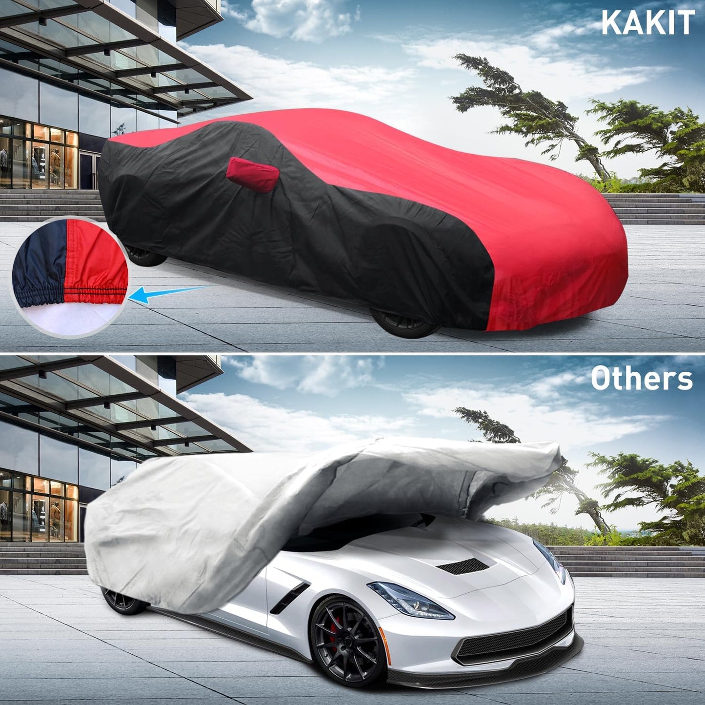 KAKIT Waterproof Car Cover Custom Fit for 2014-2019 C7 Stingray, UV Resistant Fade-Proof Cover for Chevy Corvette, Indoor & Outdoor Use (Red & Black Combo)