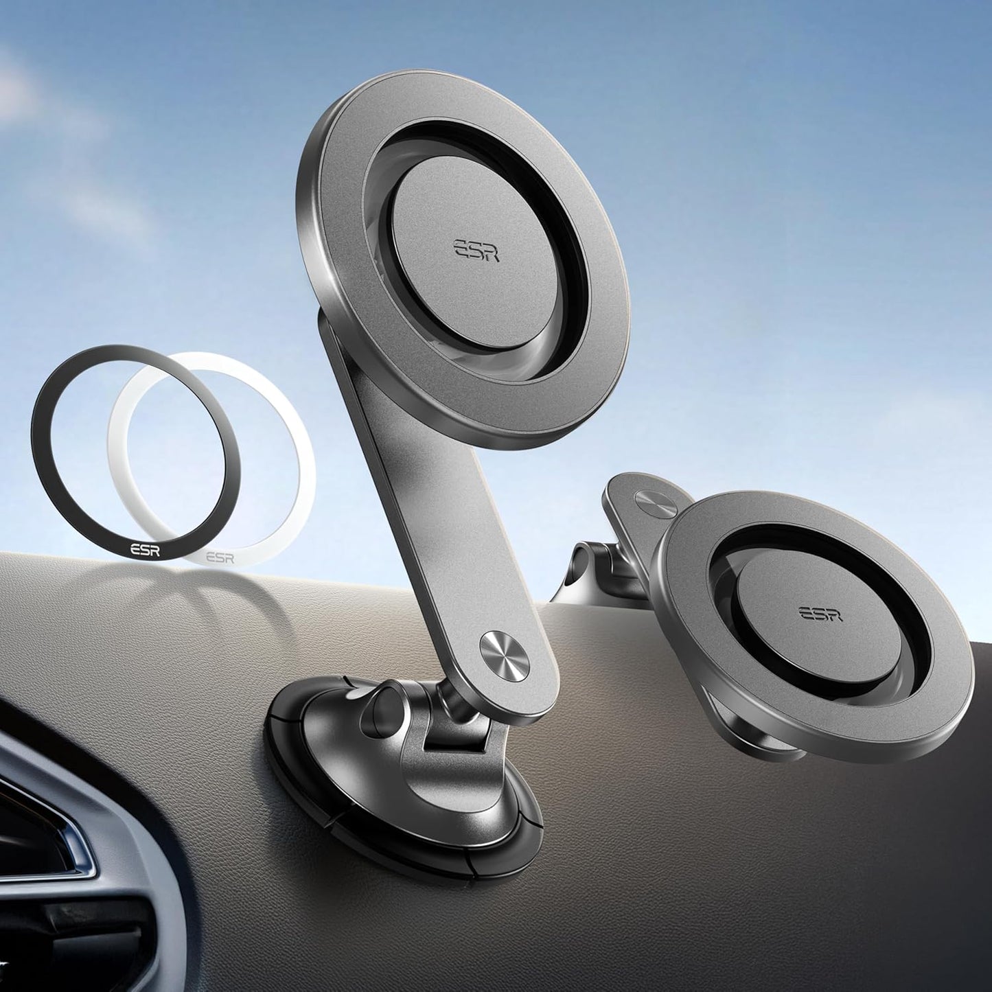 ESR for MagSafe Car Mount, Dashboard Magnetic Phone Holder for Car, 360° Rotation,Car Phone Holder Mount for iPhone 16/16e/15/14/13/12, Galaxy S25, Strong Magnets,Car Accessories(with 2 Mental Rings)