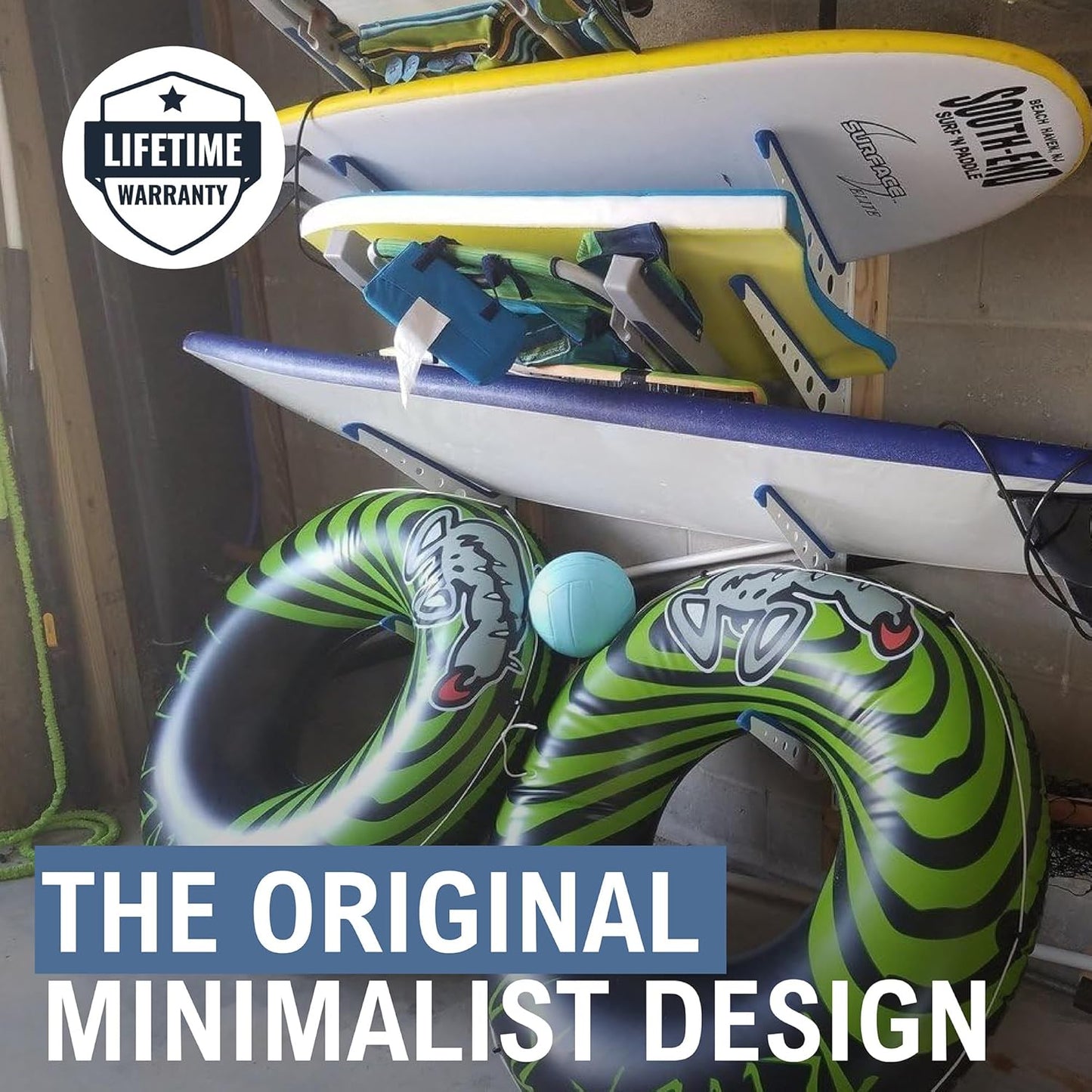 StoreYourBoard Beach Chair and Umbrella Wall Storage Rack, Metal Adjustable 4 Level Beach Gear Hanger, Garage and Home Organizer