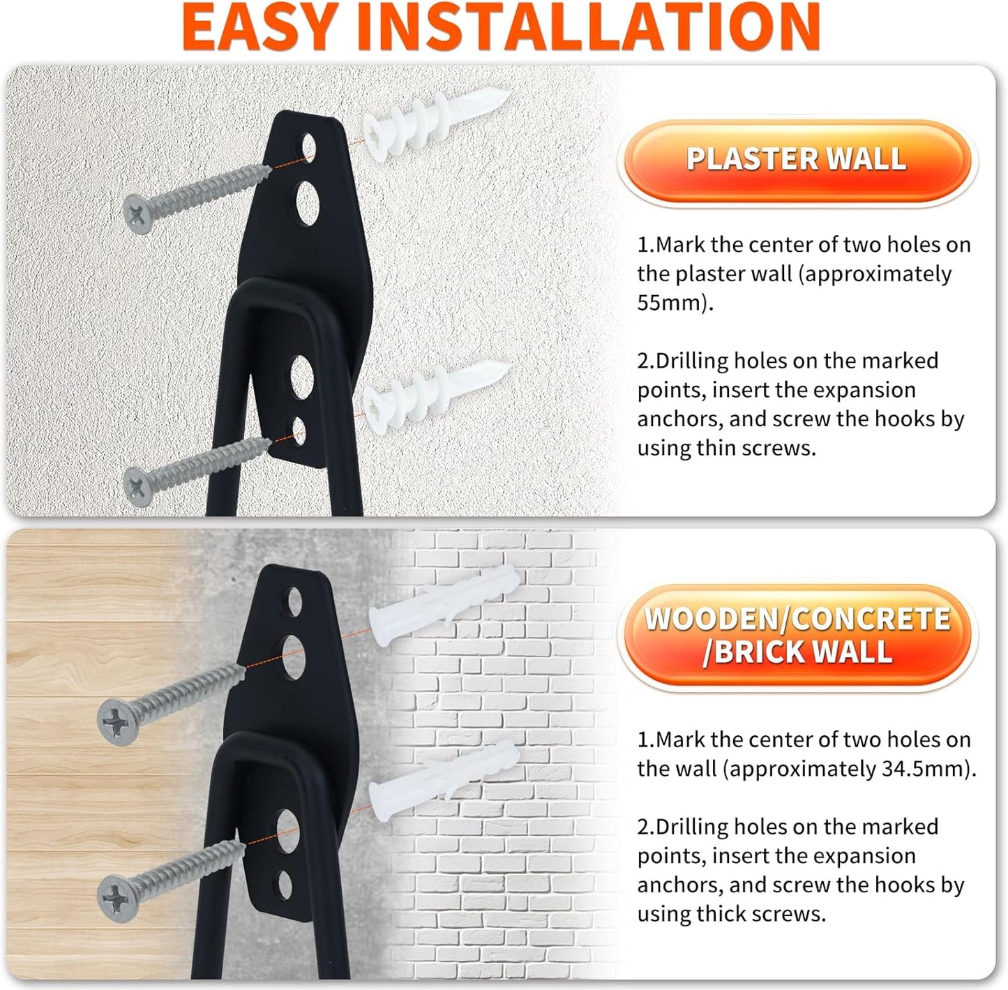 14 Pack Garage Hooks, Utility Wall Mount Garage Hooks Heavy Duty with Multiple Welding Spots, Garage Organization for Hanging Garden & Shed Tools, Bike, Ladder, Hose and More(Black)