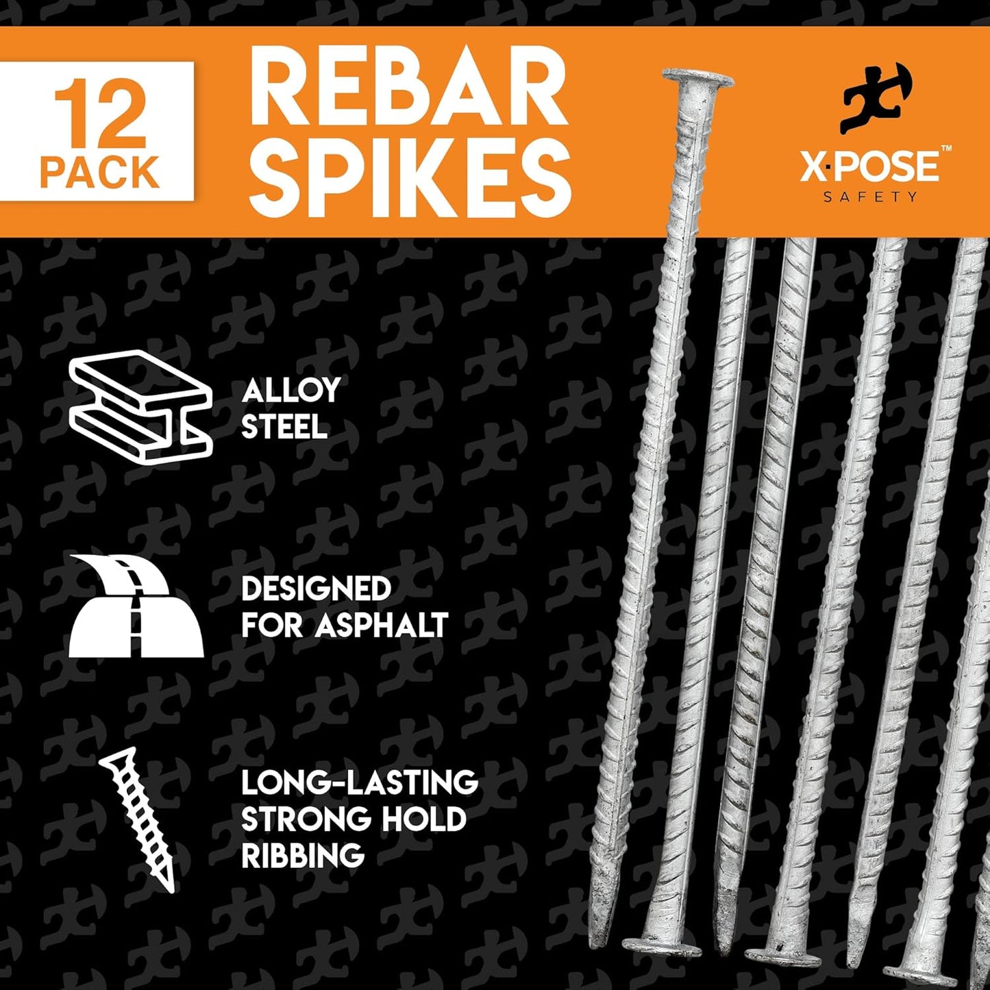 Heavy Duty Rebar Stakes 14" - 1/2" Diameter Threaded Galvanized Steel Spikes – 12 Pack Metal Ground Stakes for Speed Bumps & Wheel Stops – Support Estacas de Metal – Durable Asphalt Surface