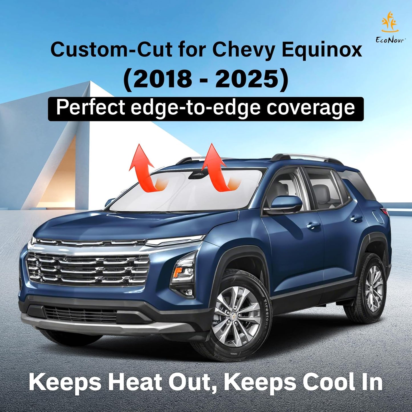 EcoNour Windshield Sun Shade Compatible for Chevy Equinox (2018–2025) | Custom Fit Front Window Shade | 4-Layer, 240T Sunshade Accessories | UV & Heat Reflector for Equinox Windshield