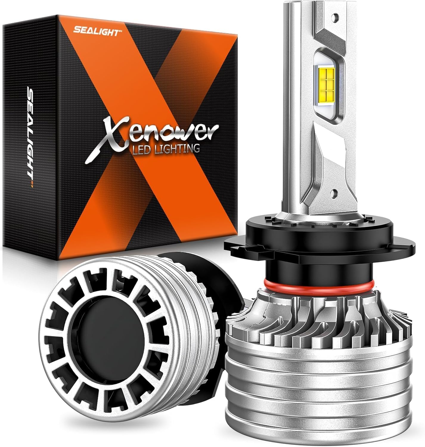 SEALIGHT X4I H7 Bulbs, 55000LM Super Bright H 7 Fog Bulbs with Adjustable Lock Ring, Cooling Fan, Plug and Play, Pack of 2