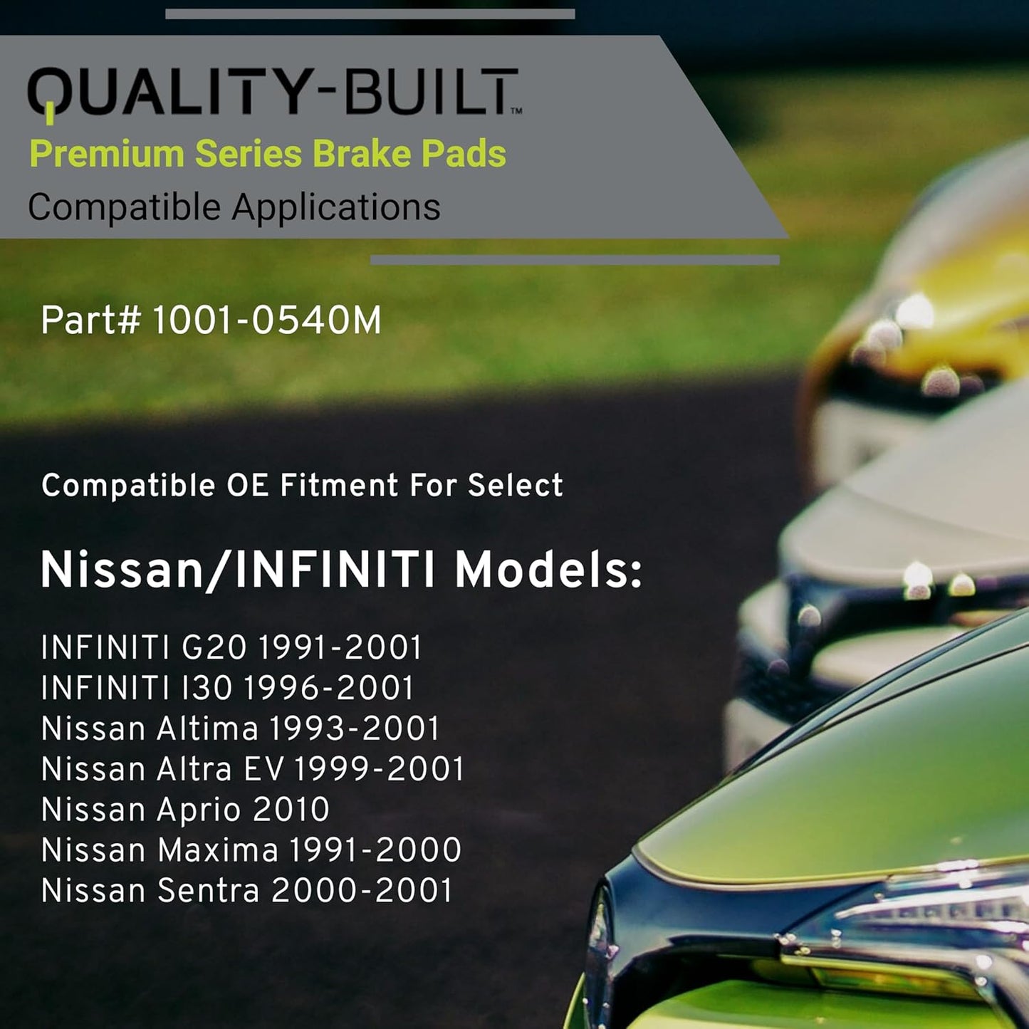 Premium Semi-Metallic Rear Brake Pads (1001-0540M) Compatible with 1991-2010 INFINITI/Nissan (Altima/Altra EV/Aprio/G20/I30/Maxima/Sentra)