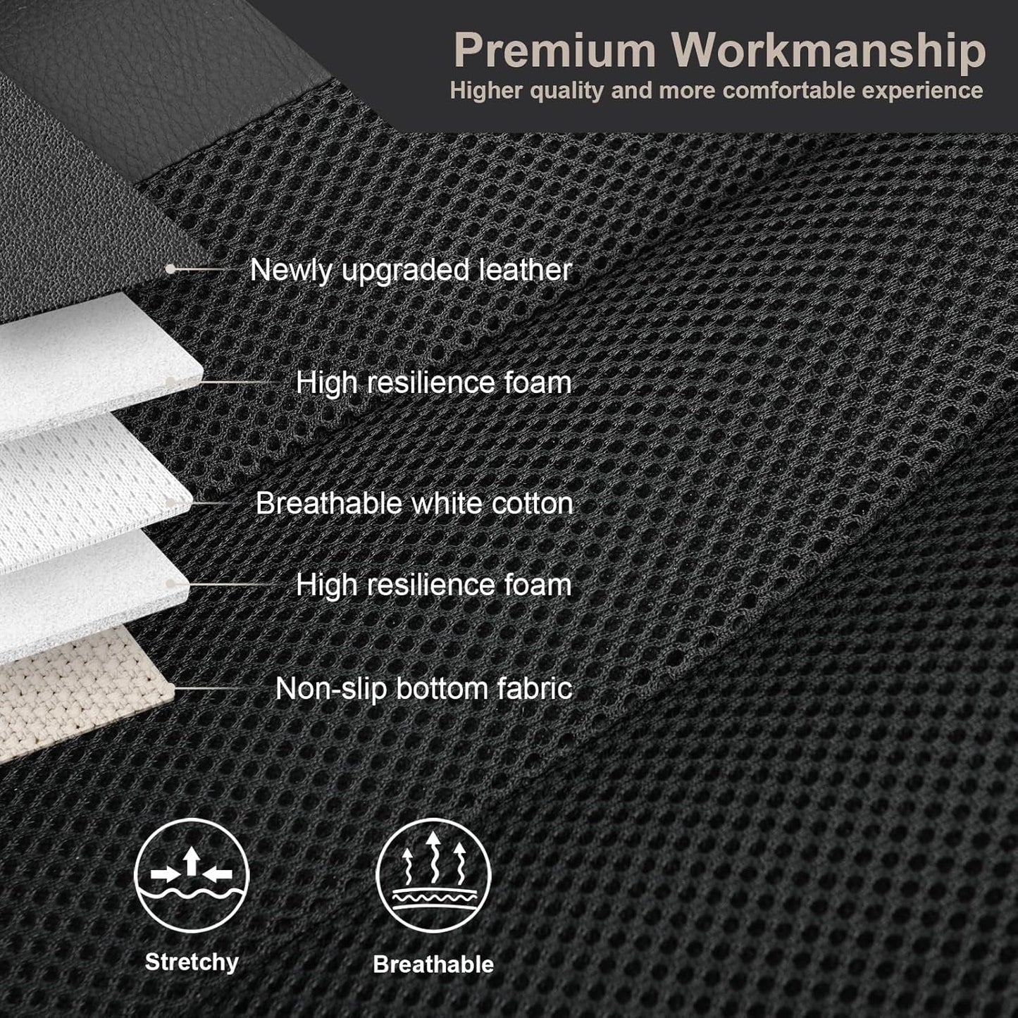 GIANT PANDA 2-Pack Front 3D Air Mesh Car Seat Covers Custom Fit Dodge Ram 1500 2500 3500 Trucks Seat Protectors with Composite Sponge Inside Breathable Automotive Interior Covers (Black)