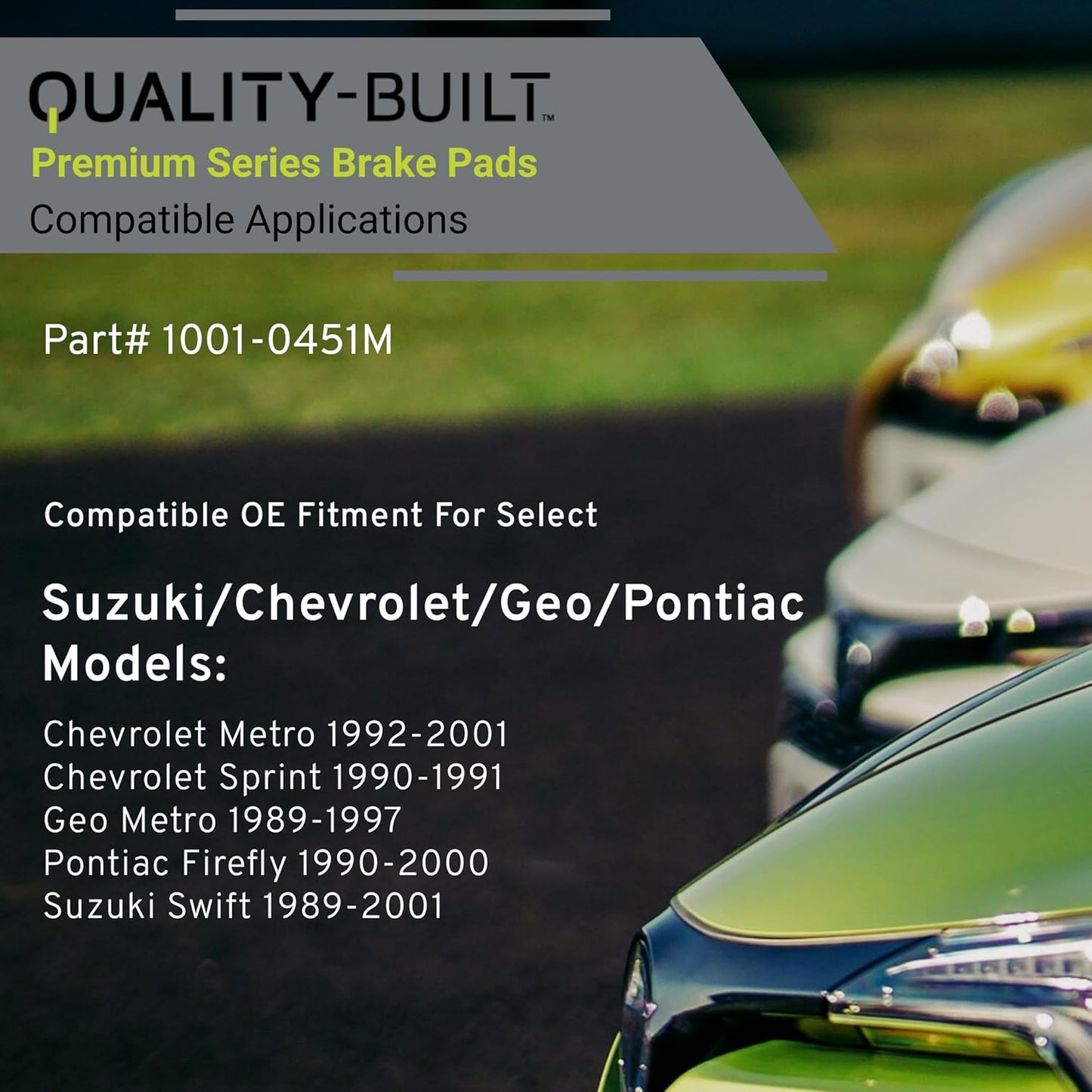 Premium Semi-Metallic Front Brake Pads (1001-0451M) Compatible with 1989-2001 Chevrolet/Geo/Pontiac/Suzuki (Firefly/Metro/Sprint/Swift)