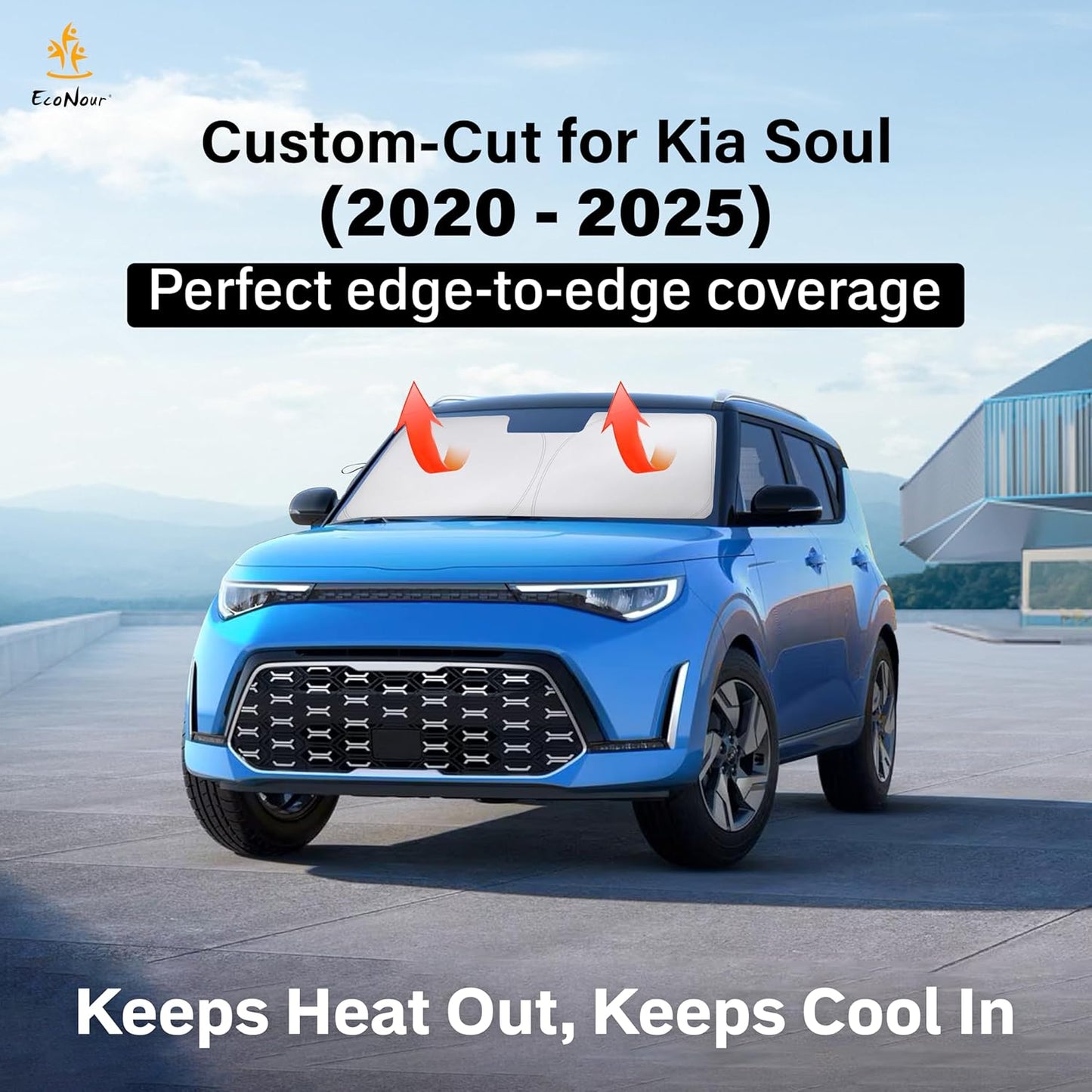 Econour Windshield Sun Shade for Kia Soul 2020 2021 2022 2023 2024 2025 2026 Accessories Window Sunshade Sun Visor Protector Foldable Blocks UV Rays Keep Car Cooler