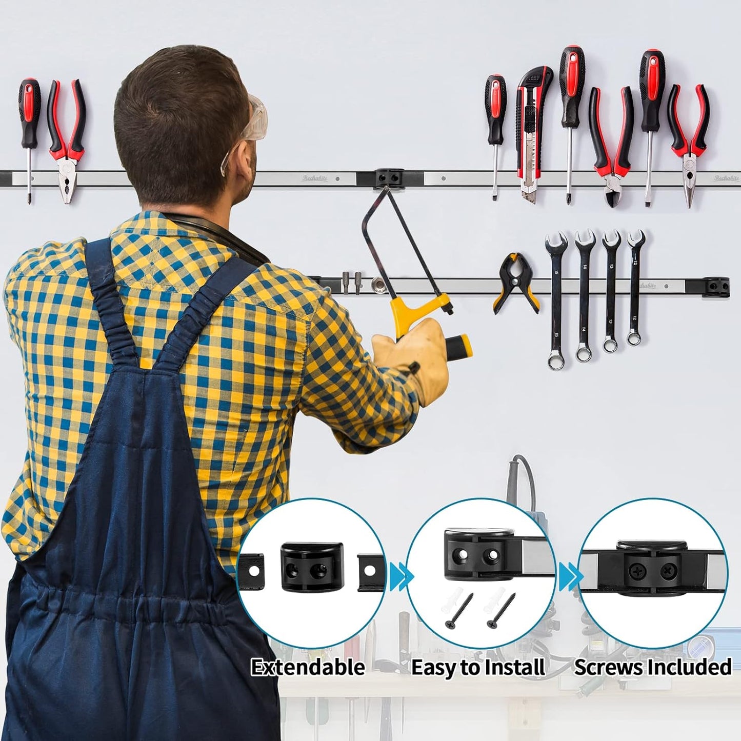 12" 18" 24" Magnetic Tool Holder Strip, Stainless Steel Surface Tool Magnet Bar, Metal Tool Organizer Rack for Garage Organization, Easy To Install in Workshop, Mounting Screws Included