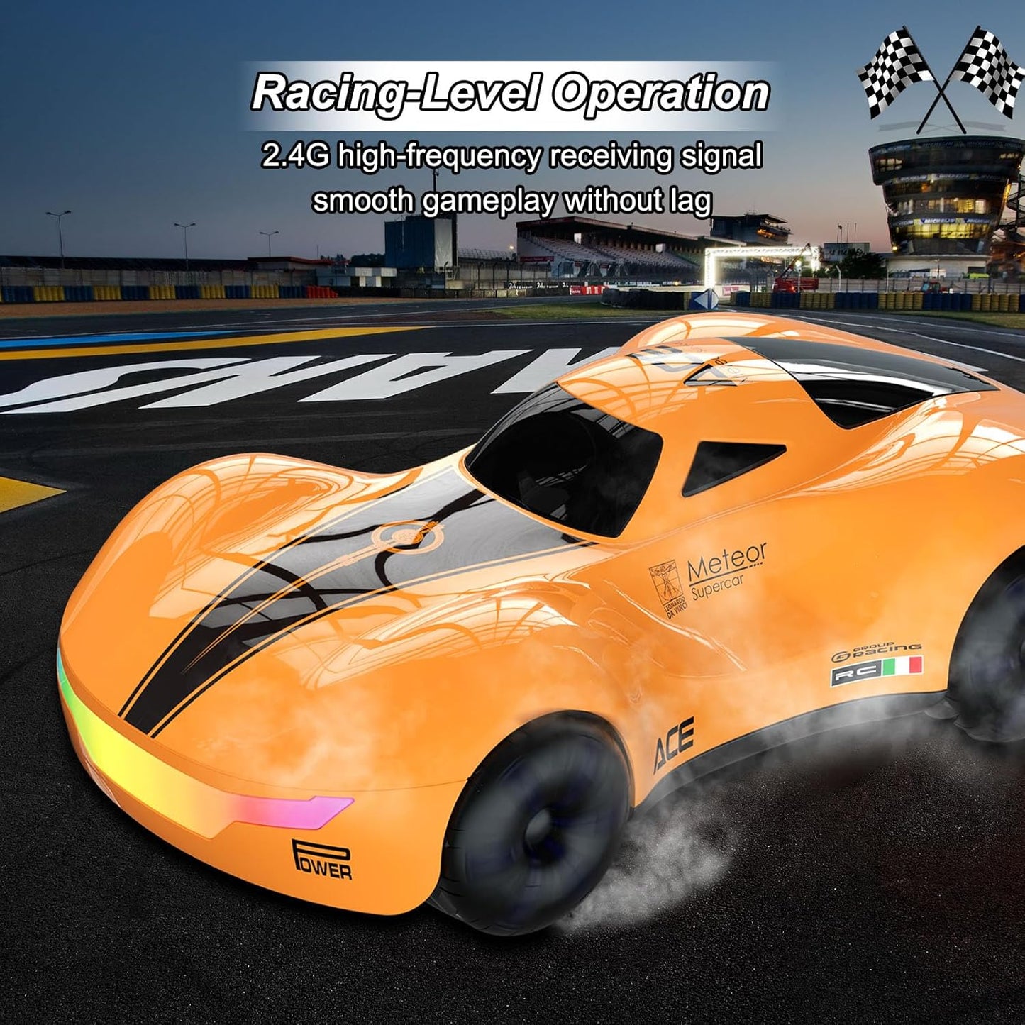 Drift Car, High-Speed Remote Control Cars, Rc Drift Cars for Adults, 32+ km/H, 1:16 Scale, Self-Spray, Infinity Color Lamp, 1200mAh Battery, Racing Level Operation, Gift for Kids/Adults (Orange)