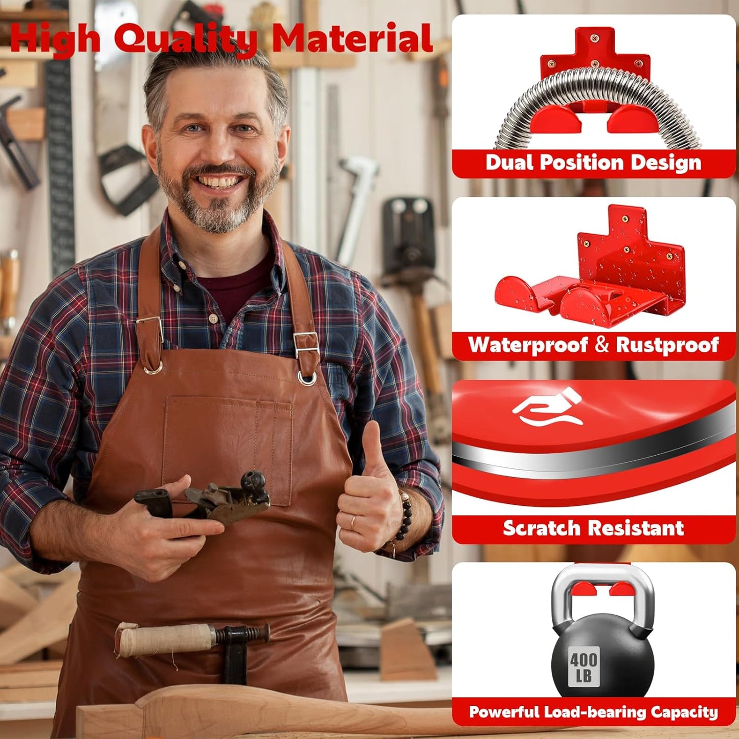 Garage Organization Weedeater Hanger Garage Organizer Trimmer Rack, Wall Mount Garden Tool Organizer Heavy Duty Tool Hangers for Hedge Trimmer, Chainsaw and Leaf Blower (1 Pack, Red)