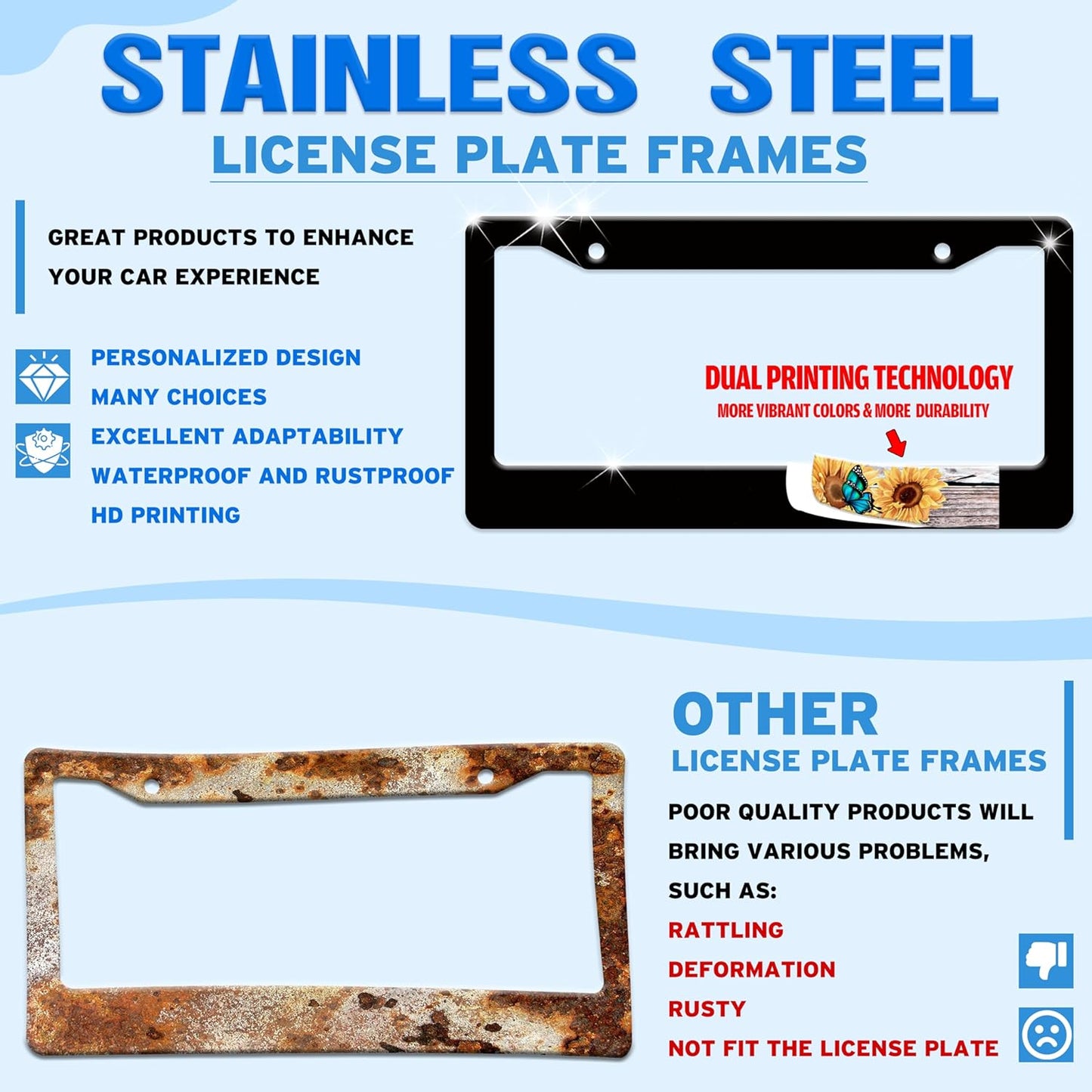 Dog Mom License Plate Frame Vintage American Flag Animal License Plate Holder for Front or Rear Car Tags Reusable Durable Stainless Steel Car Funny Decoration with Screws 6.3 X 12.2 in for Men Women