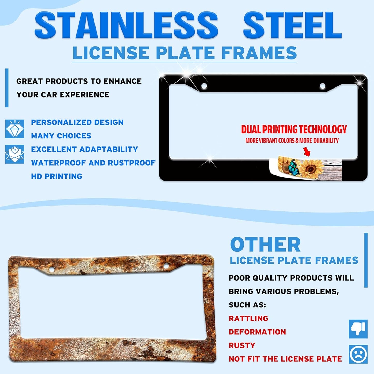 I'd Rather Be Hunting License Plate Frame Retro American Flag License Plate Holder for Front or Rear Car Tags Durable Stainless Steel Car Funny Decoration with Screws 6.3 X 12.2 Inch for Men Women