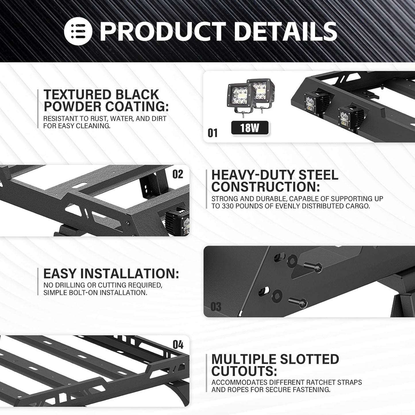 for JK JKU Roof Rack Hard Top Cargo Basket with Ladder & 4 LED Lights Compatible with 2007-2018 Jeep Wrangler JK JKU Unlimited 4 Doors Hardtop, Rooftop Rack Carrier Luggage Storage Holder