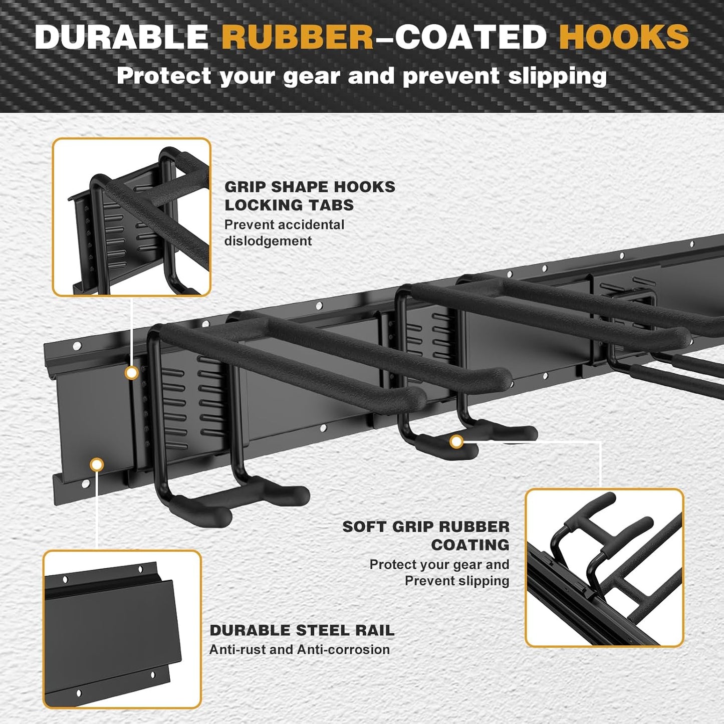 48 Inches Garage Storage, Garage Organization, Wall Mount Garden Tool Organizer, 480 lbs Capacity, Adjustable Metal Hanging Hooks for Shovel Rake Broom Ladder