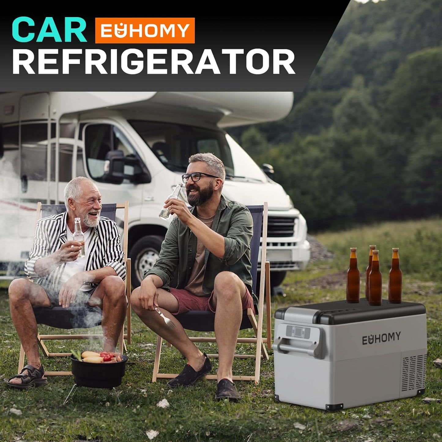 EUHOMY 12 Volt Refrigerator, 38QT(35L) Electric Cooler, 12V Fridge APP Control, 12V Cooler -4℉~68℉, Portable Freezer 12/24V DC 110-240V AC for Camping, Travel, Truck, Home