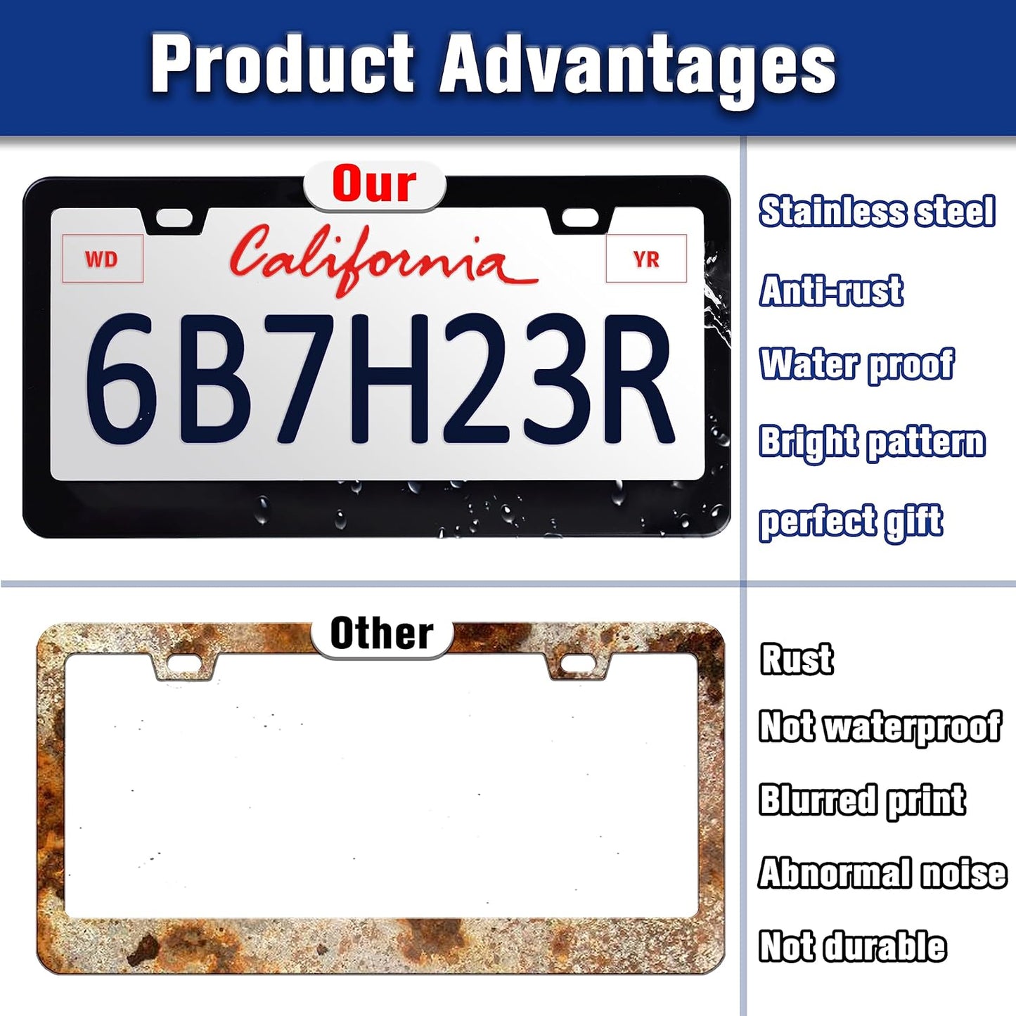Dog Paw Prints License Plate Frame Dog Lover License Plate Holders Funny Stainless Steel Auto Accessory Bracket 2 Hole with Screws Universal Us Car License Plate Frames 6x12 Inch for Women Men
