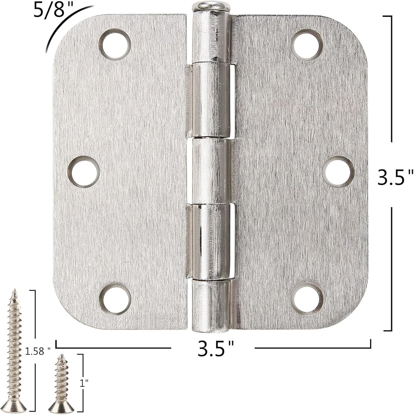 12 Pack Interior 3.5" Brushed Nickel Door Hinges for Doors 3 1/2 Inch Rounded 5/8" Noise Free Residential Standard Hinge for Study Spare/Play/Lounge/Bed Room,Walk-in Closet,DIY Table,Celler,Balcony