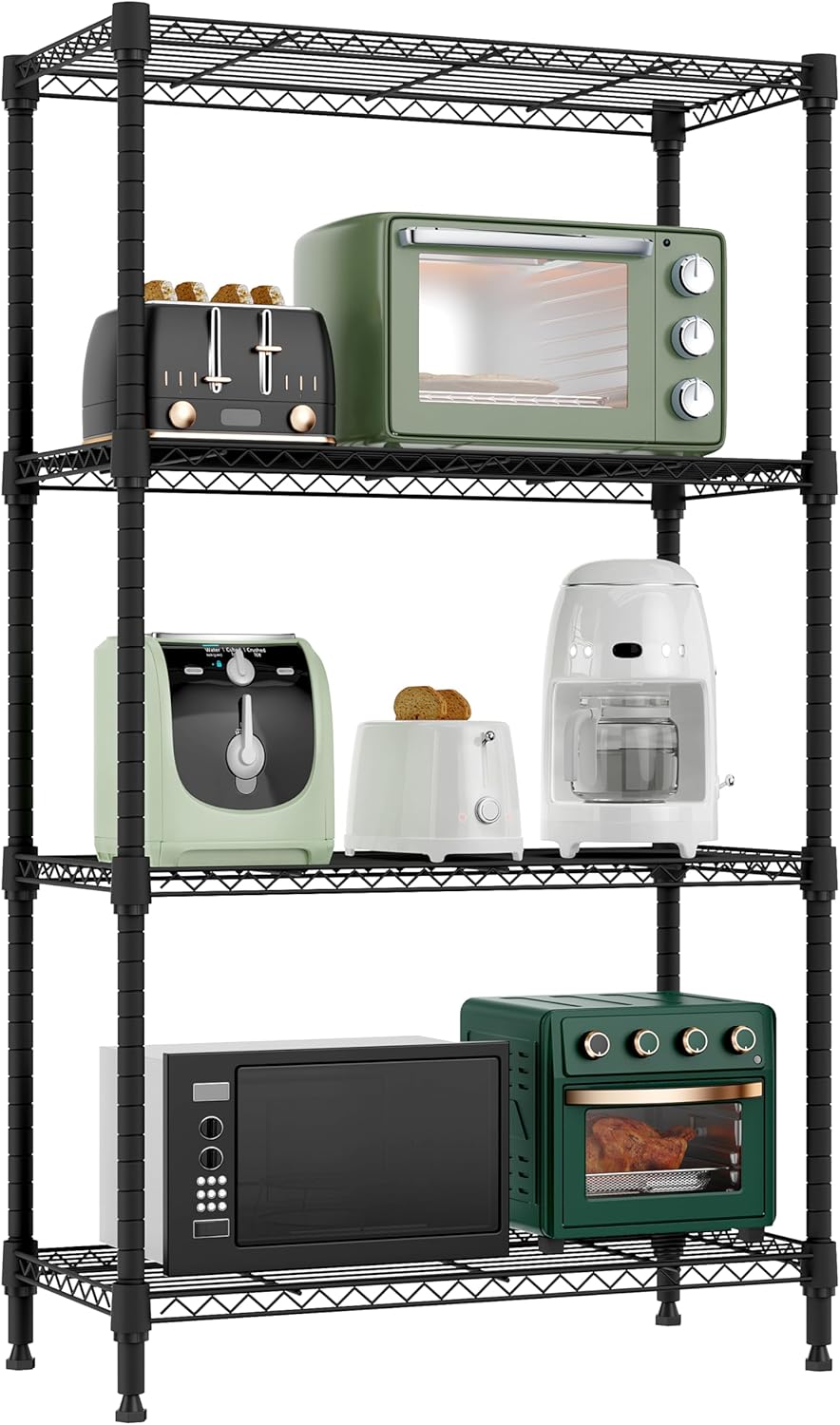 1000 lbs 4 Tier Shelf Metal Storage Shelves Wire Rack Closet Organizers for Garage Kitchen Bathroom Laundry Black 11.8" D x 25.6" W x 45.5" H