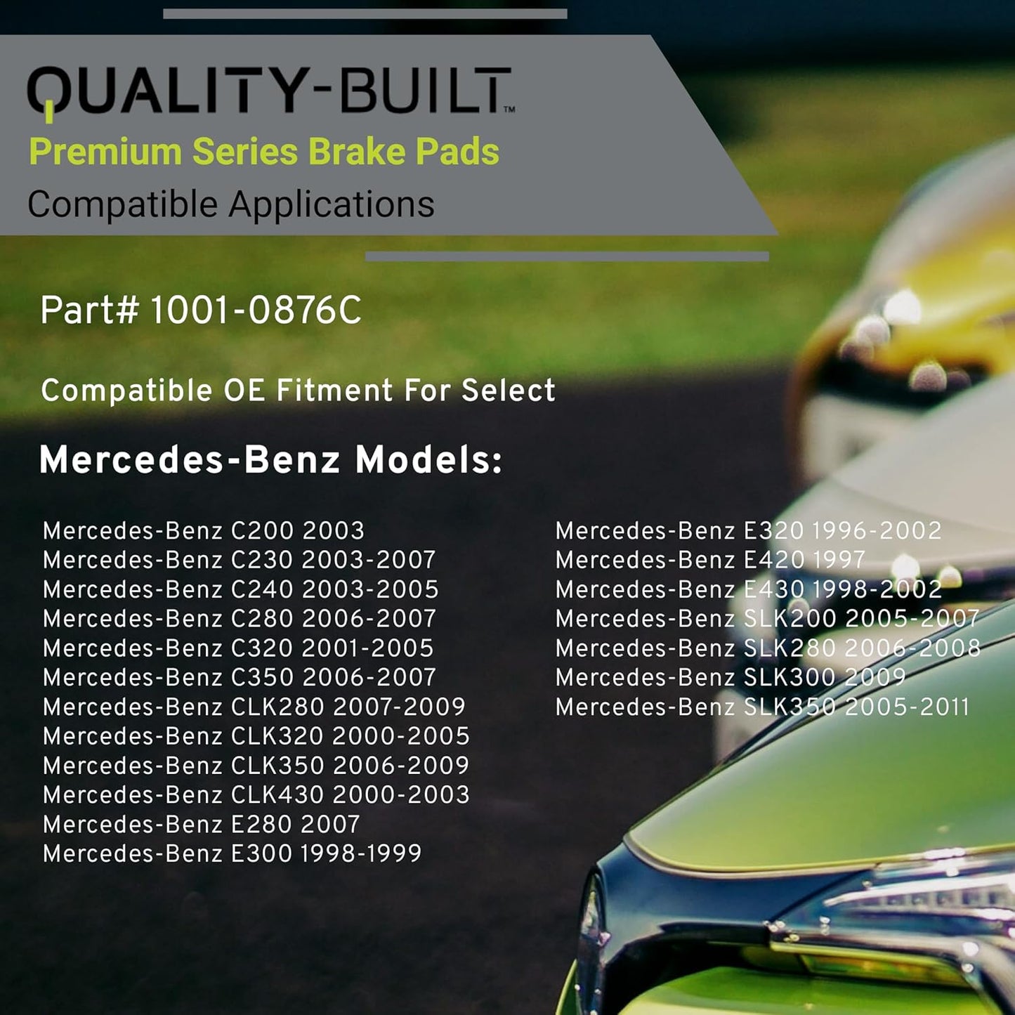 Premium Ceramic Rear Brake Pads (1001-0876C) Compatible with 1996-2011 Mercedes-Benz (C200/C230/C240/C280/C320/C350/CLK280/CLK320/CLK350/CLK430/E280/E300/E320/E420/E430/SLK200 & More)