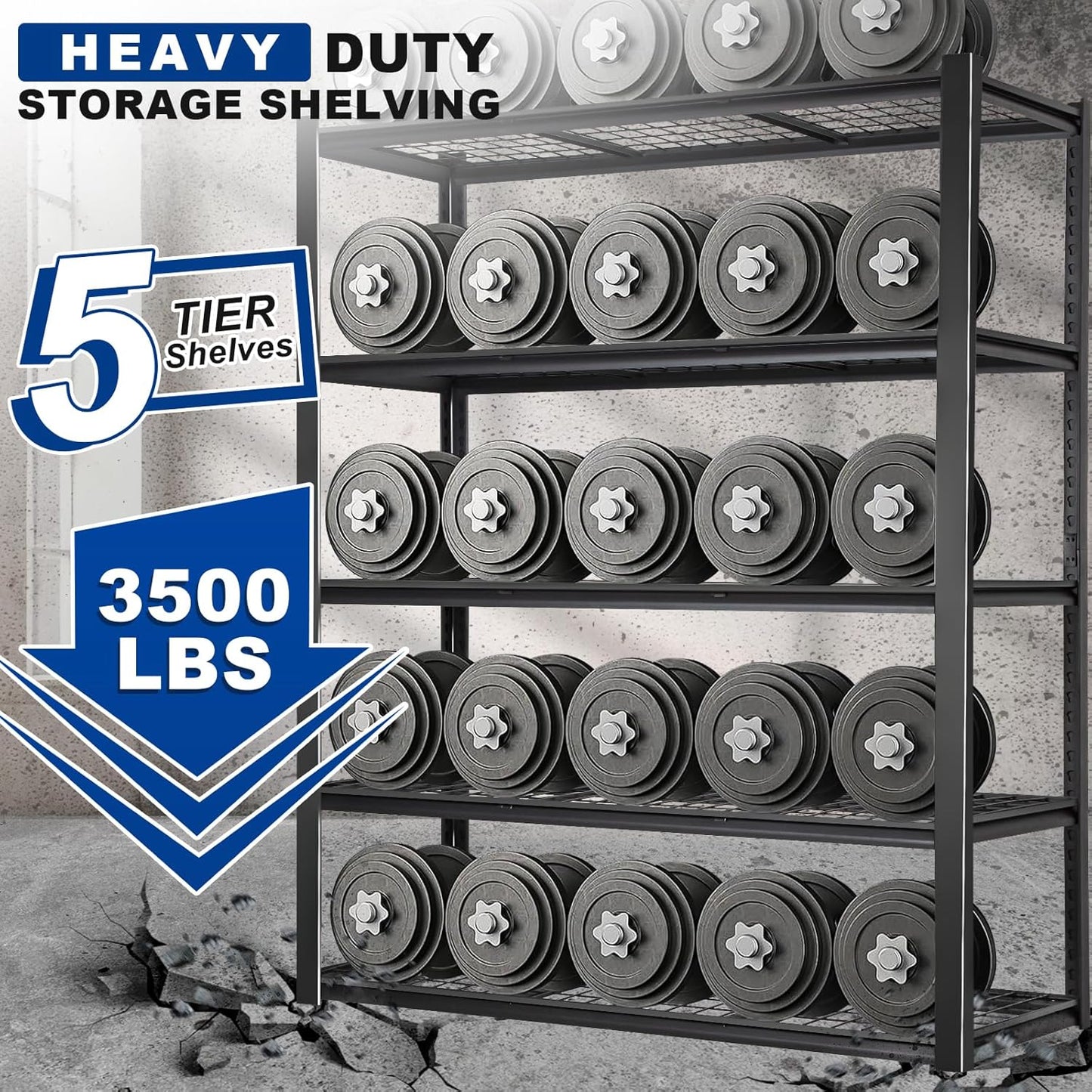 BILT HARD 48" W x 24" D Garage Shelving 3500 LBS, 72" H Storage Shelves, Industrial 5-Tier Heavy Duty Storage Shelves, Steel Shelving with Adjustable Rack, Ideal for Garage, Black