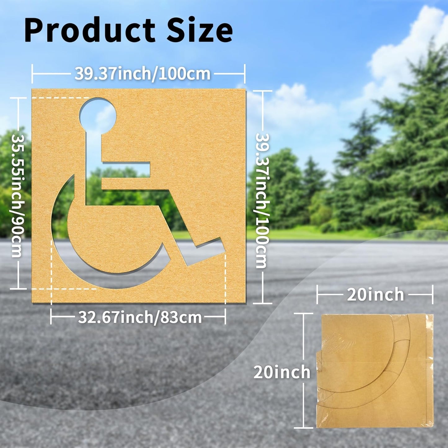Handicap Parking Stencil, 35.5" x 33" Foldable Cardboard Parking Lot Stencils for Pavement, Driveway, Garage & Lot, Easy to Use Handicap Symbol Template