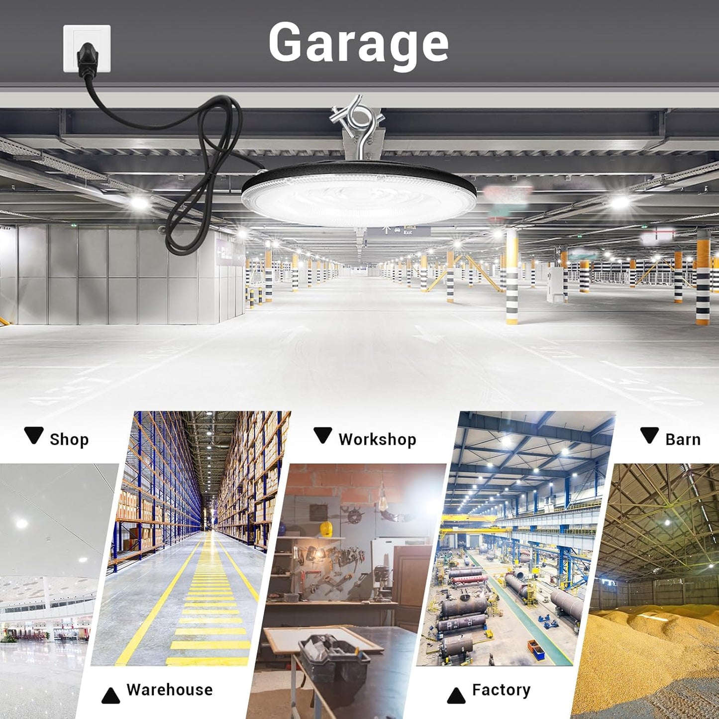 100W UFO Led High Bay Light(10 Pack),IP66 Waterproof,120VAC,15050LM 5000K Daylight Area Lighting,450W MH/HPS with Plug Commercial Bay Lighting for Warehouse/Shop/Workshop/Barn/Gym/Factory