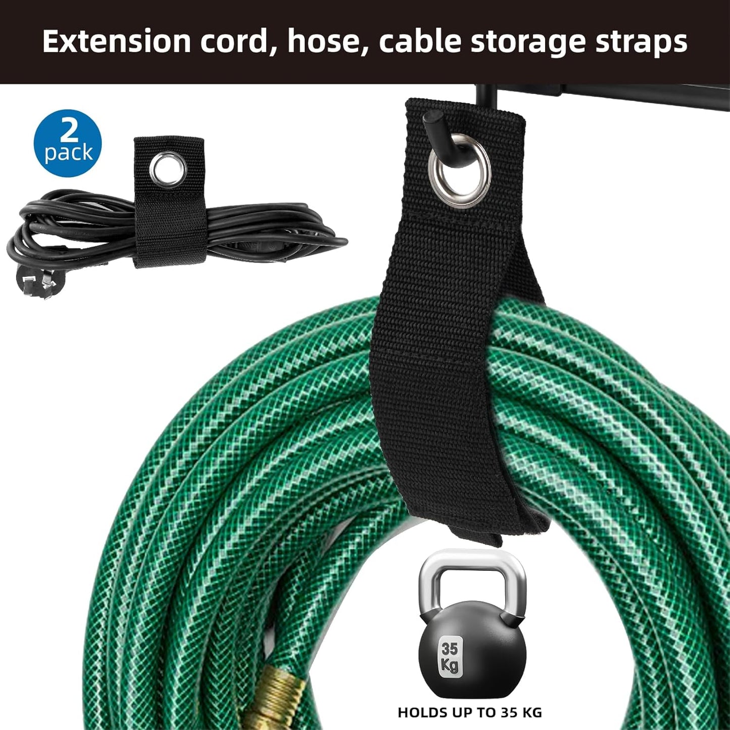 Sinoer Heavy Duty Steel Garage Wall Mount Garden Tool Organizer with 9 Adjustable Metal Hooks and 2 Straps, for Garden Tools, Chairs, Brooms, Mops, Rakes, Shovel