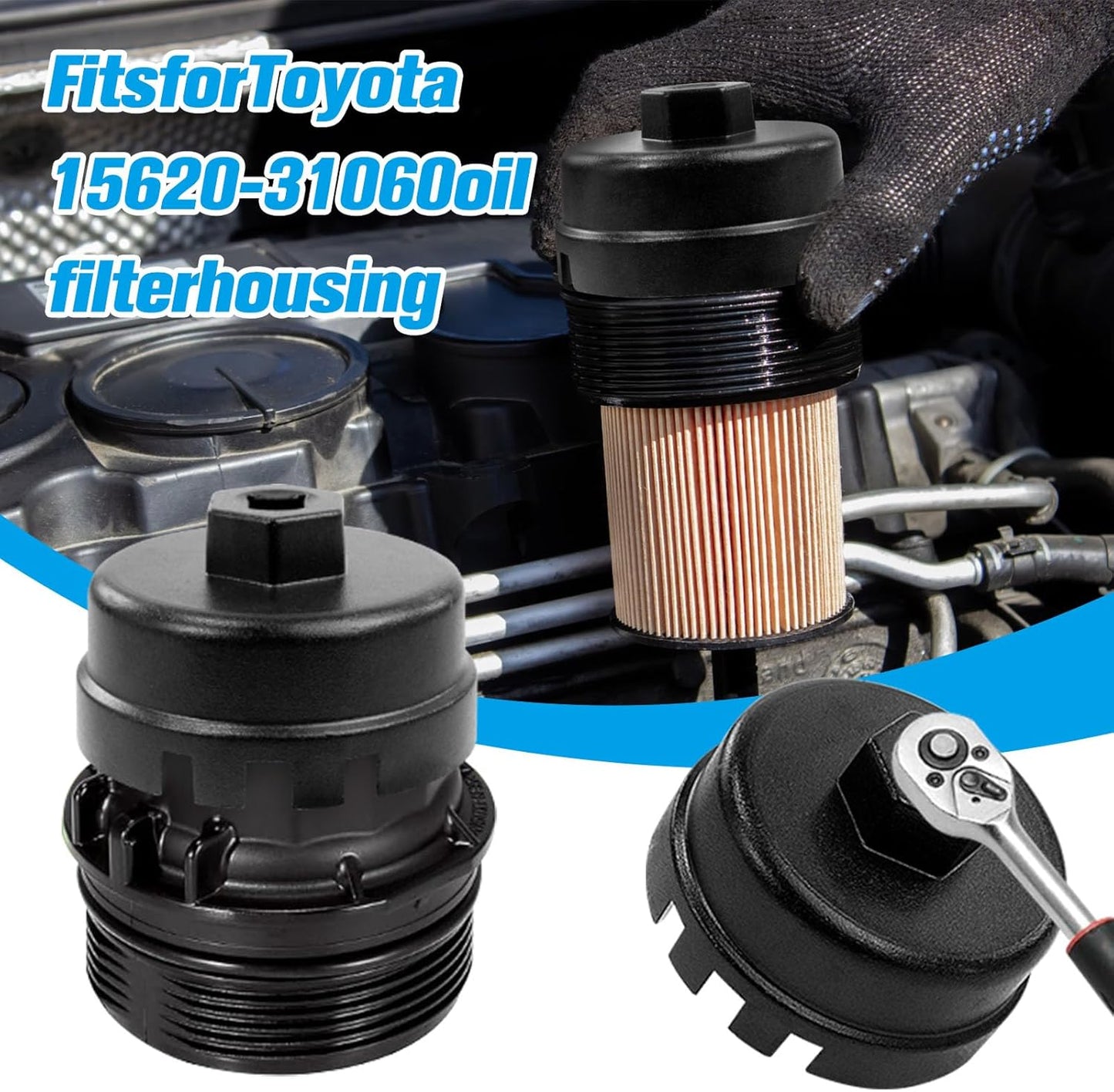 Heavy Duty Oil Filter Cap Removal Tool, 64mm 14 Flute Oil Filter Wrench, Compatible with Toyota, Lexus, Highlander (2.5L-5.7L Engines)