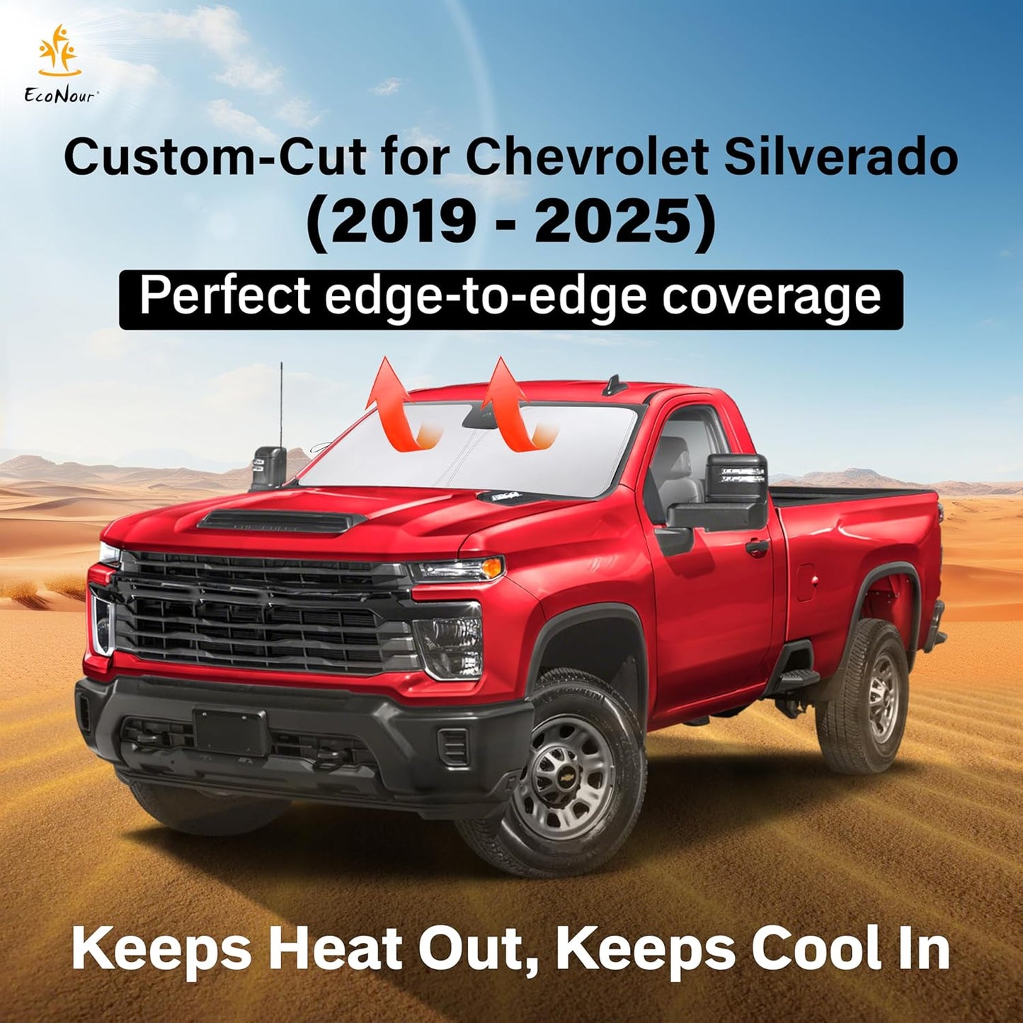 Econour Windshield Sun Shade for 1999-2006 Chevrolet/Chevy Silverado 1500 Accessories Truck (Extended Cab) Sunshade Window Sun Visor Protector Foldable Blocks UV Rays Keep Your Car Cooler