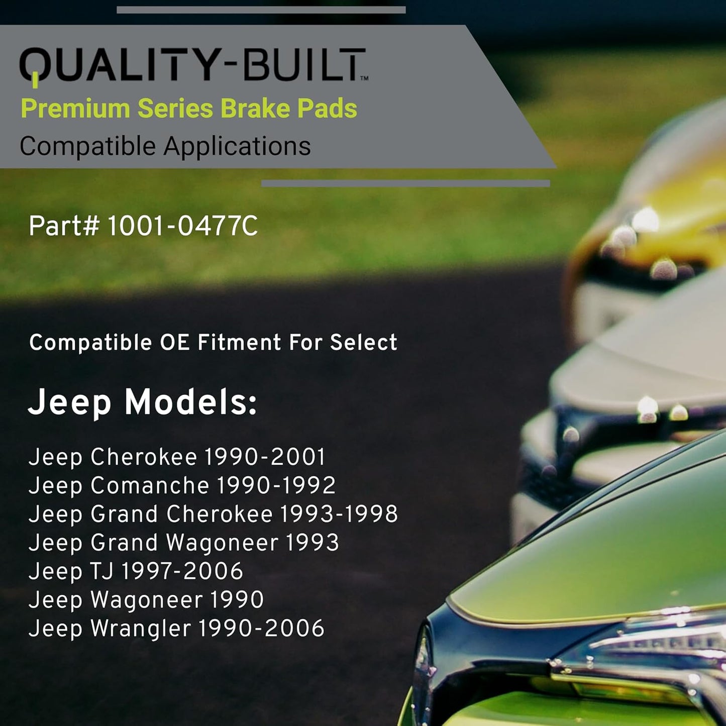 Premium Ceramic Front Brake Pads (1001-0477C) Compatible with 1990-2006 Jeep (Cherokee/Comanche/Grand Cherokee/Grand Wagoneer/TJ/Wagoneer/Wrangler)