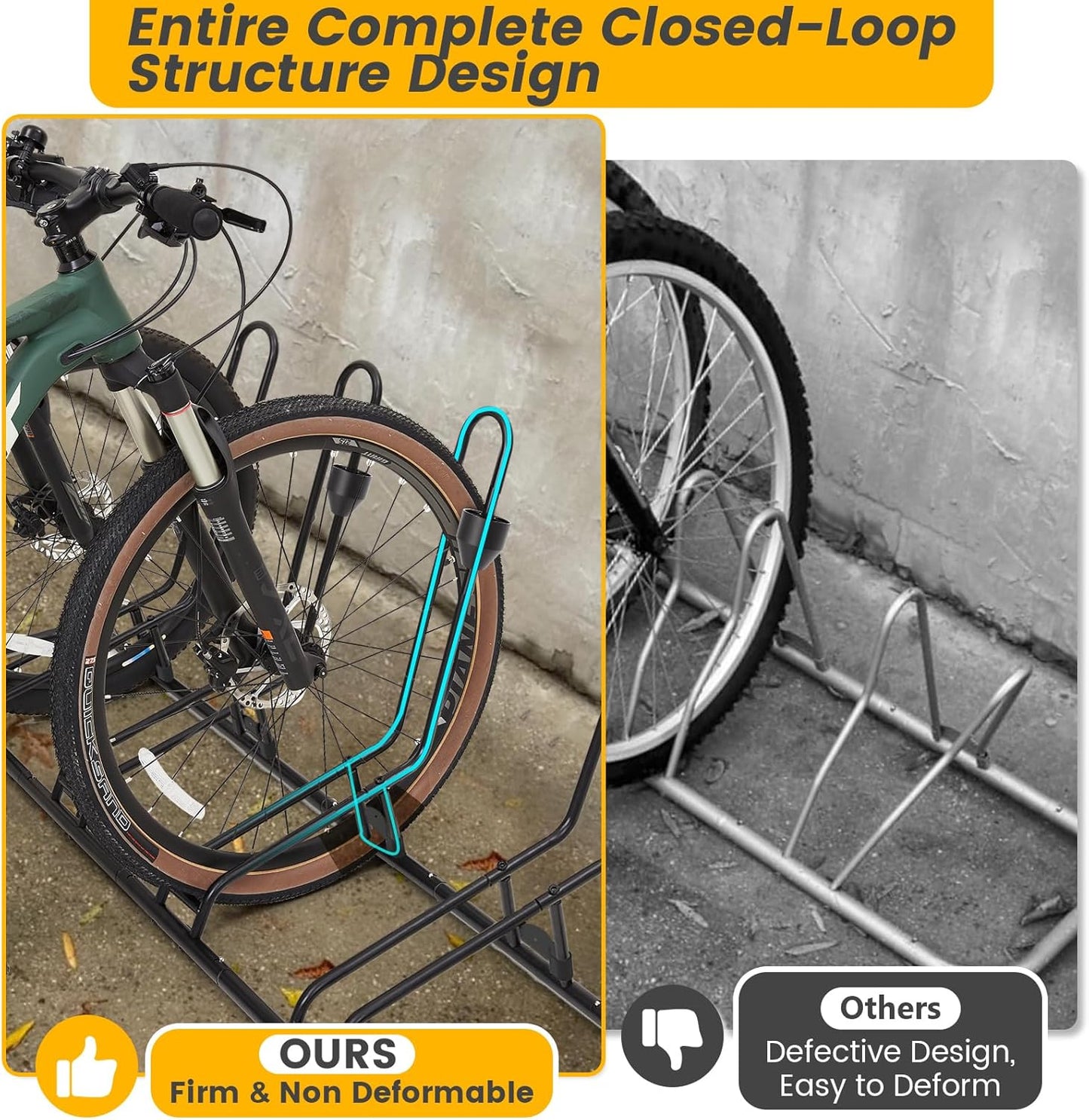 Floor Bike Rack for 5 Bikes, Safeguard Disc Brakes & Derailleurs Design, Waterproof Bicycle Stand Indoor/Outdoor/Garage Use, Fits 12"-29" Tires, Upgraded 0.63" Steel Tubes for Stability