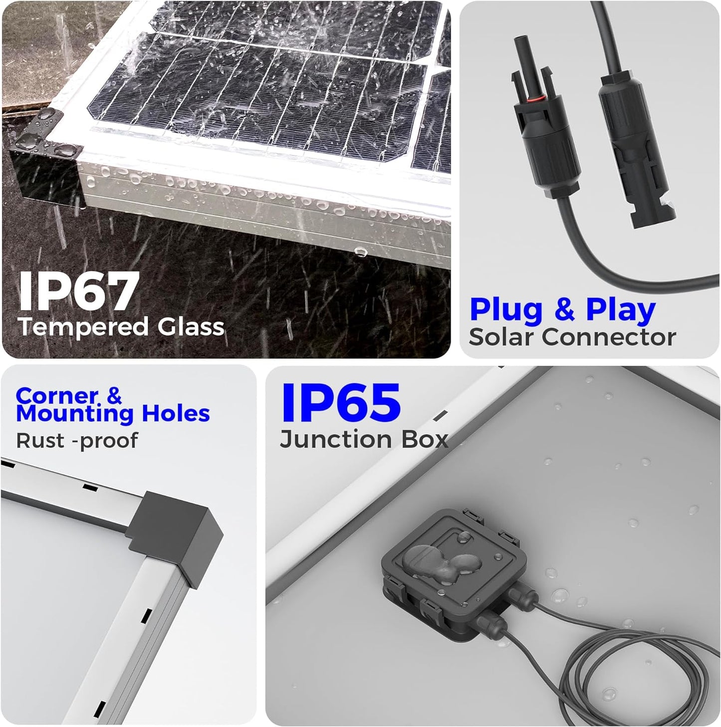 100W 12V Solar Panel, High Efficiency 9BB Cell Monocrystalline Solar Panels IP67 Waterproof, Suitable for RV, Marine, Rooftop, Home, Yacht, Off-Grid Applications (100W Single Panel)