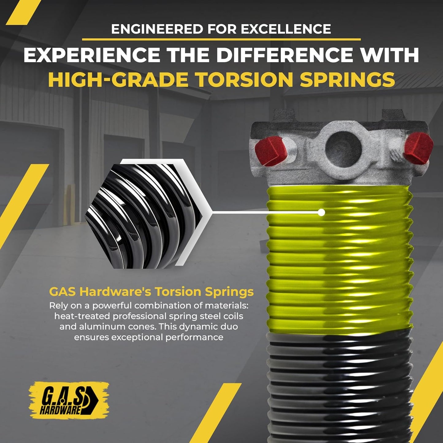 Garage Door Torsion Spring 207x2x24 Torsion Spring for Right Side of Garage Door with 1" Steel Bearing, Gloves, and Winding Bars Precision E-Coating 5-Year Warranty Minimum 30,000 Cycles (Black Cone)