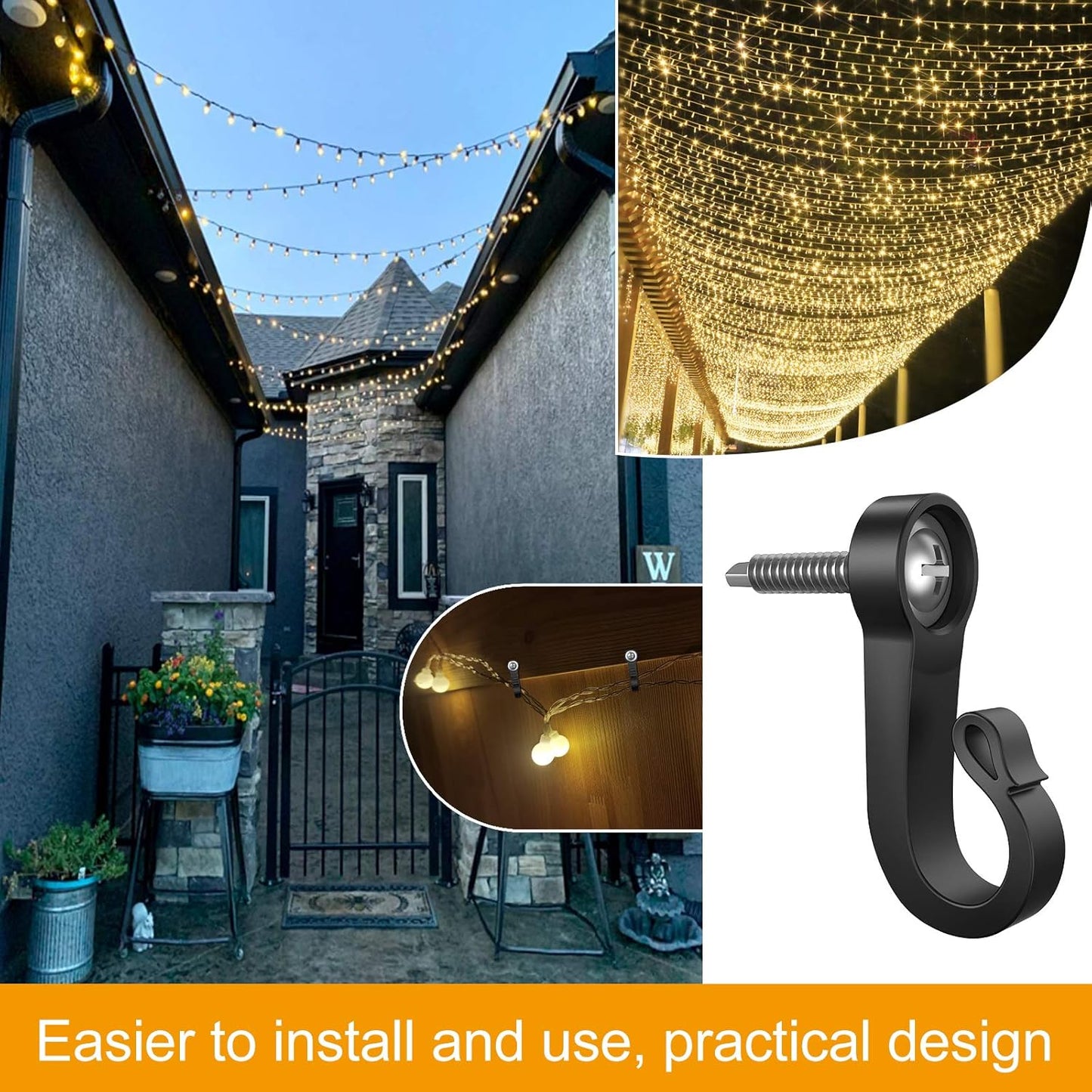 14-Pack Q-Hanger Hooks: Indoor & Outdoor Christmas Lights Hanger with Screw for Garage, New Year Party Hooks for Outdoor String Lights