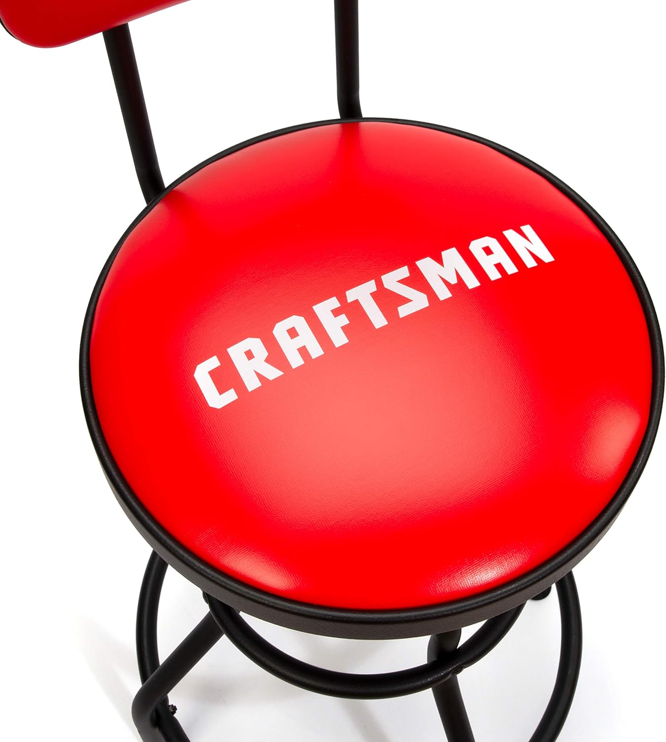 Craftsman Adjustable Height Work Shop Stool, 29 to 34-inches Tall, Rip-Resistant Padded Vinyl Seat, 300-lb Capacity, 360-degree Footrest, Non-Marring Feet